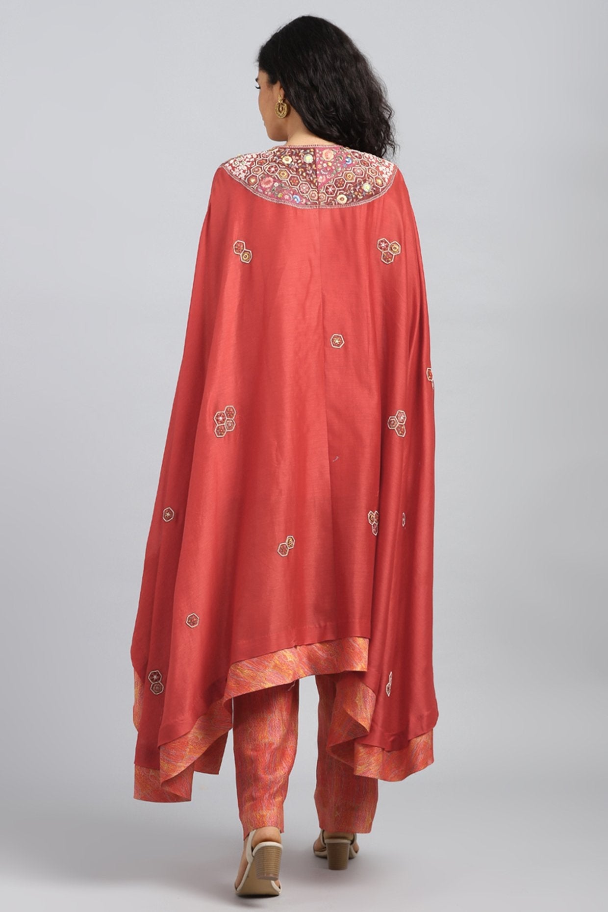 Red Embroidered & Printed Kurta Set