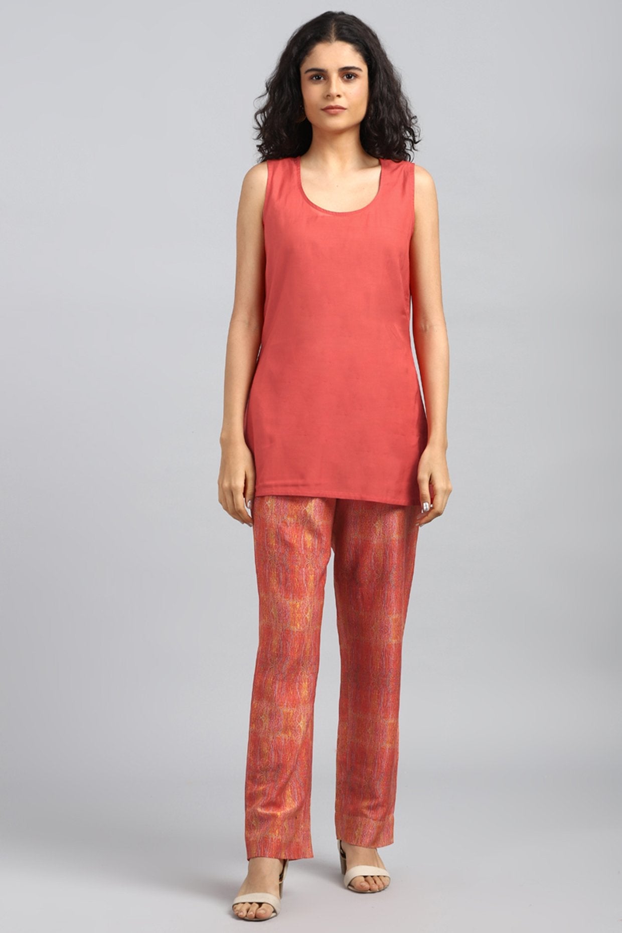 Red Embroidered & Printed Kurta Set