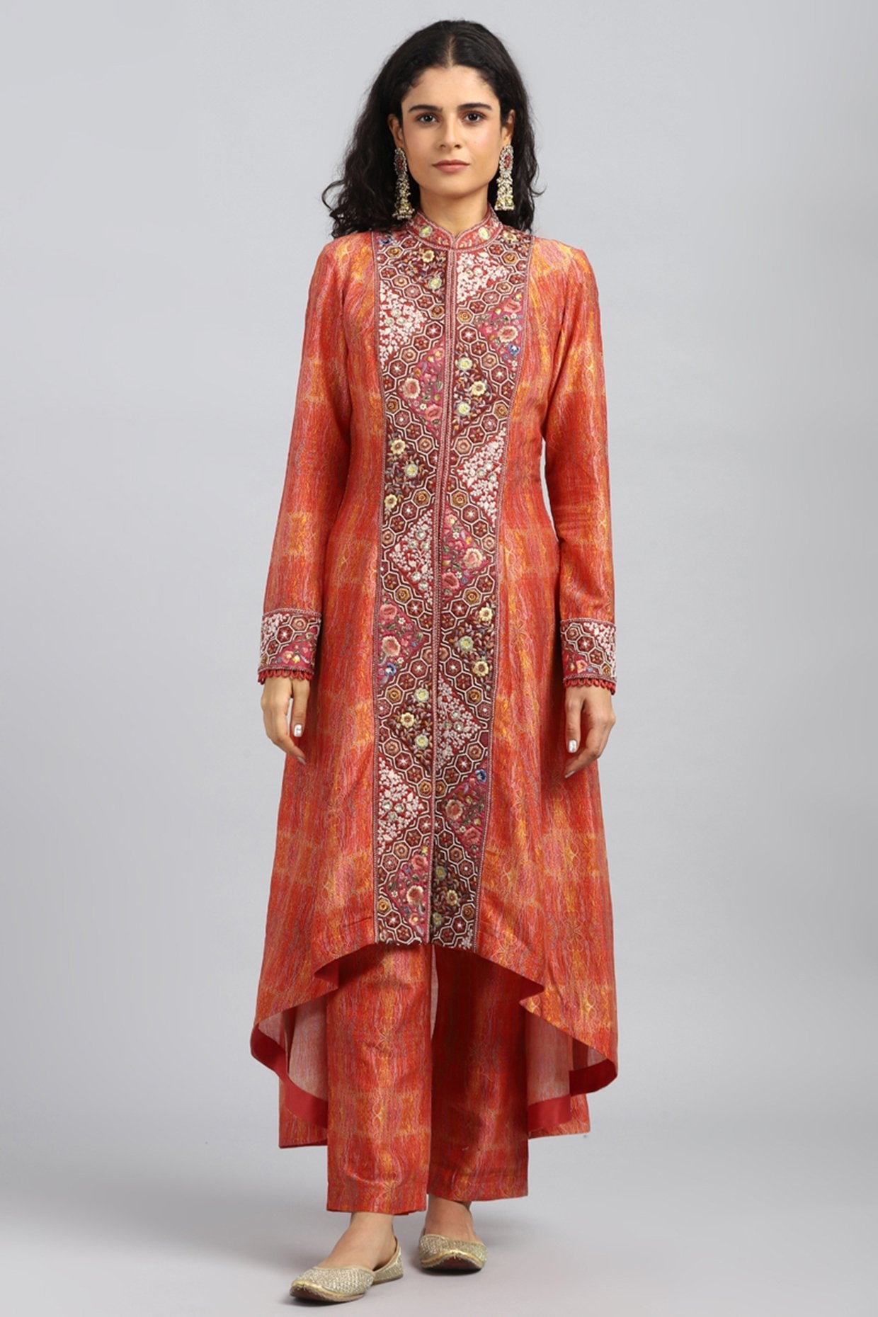 Red Embroidered Printed Kurta Set