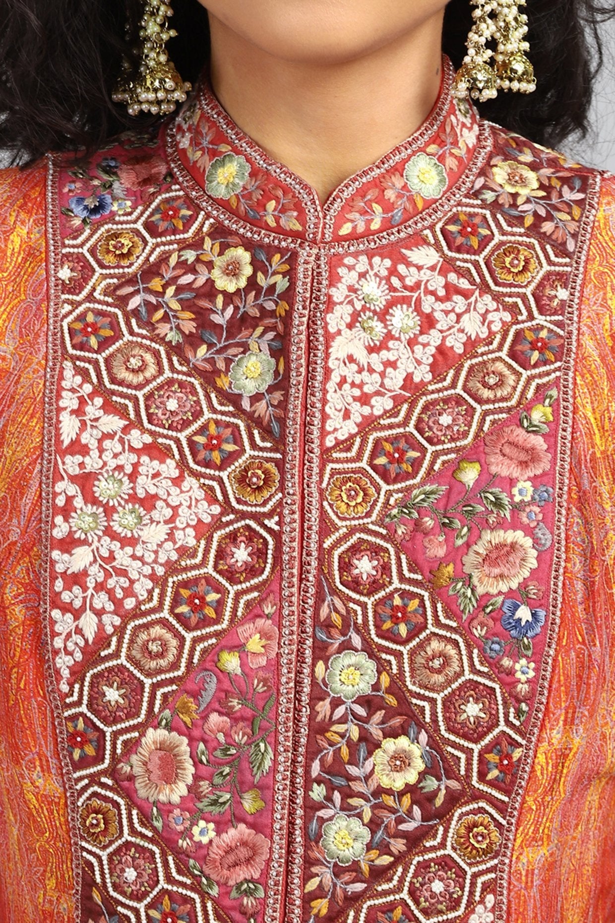 Red Embroidered Printed Kurta Set