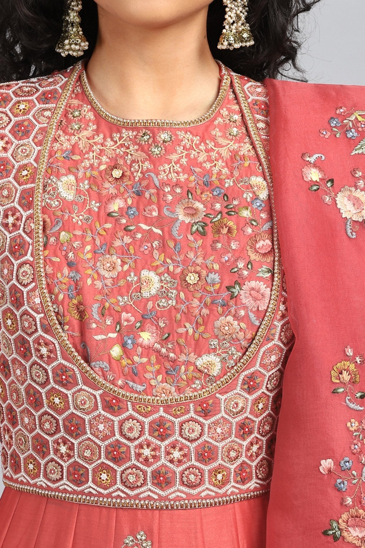 Red Digital Printed & Embroidered Anarkali Set