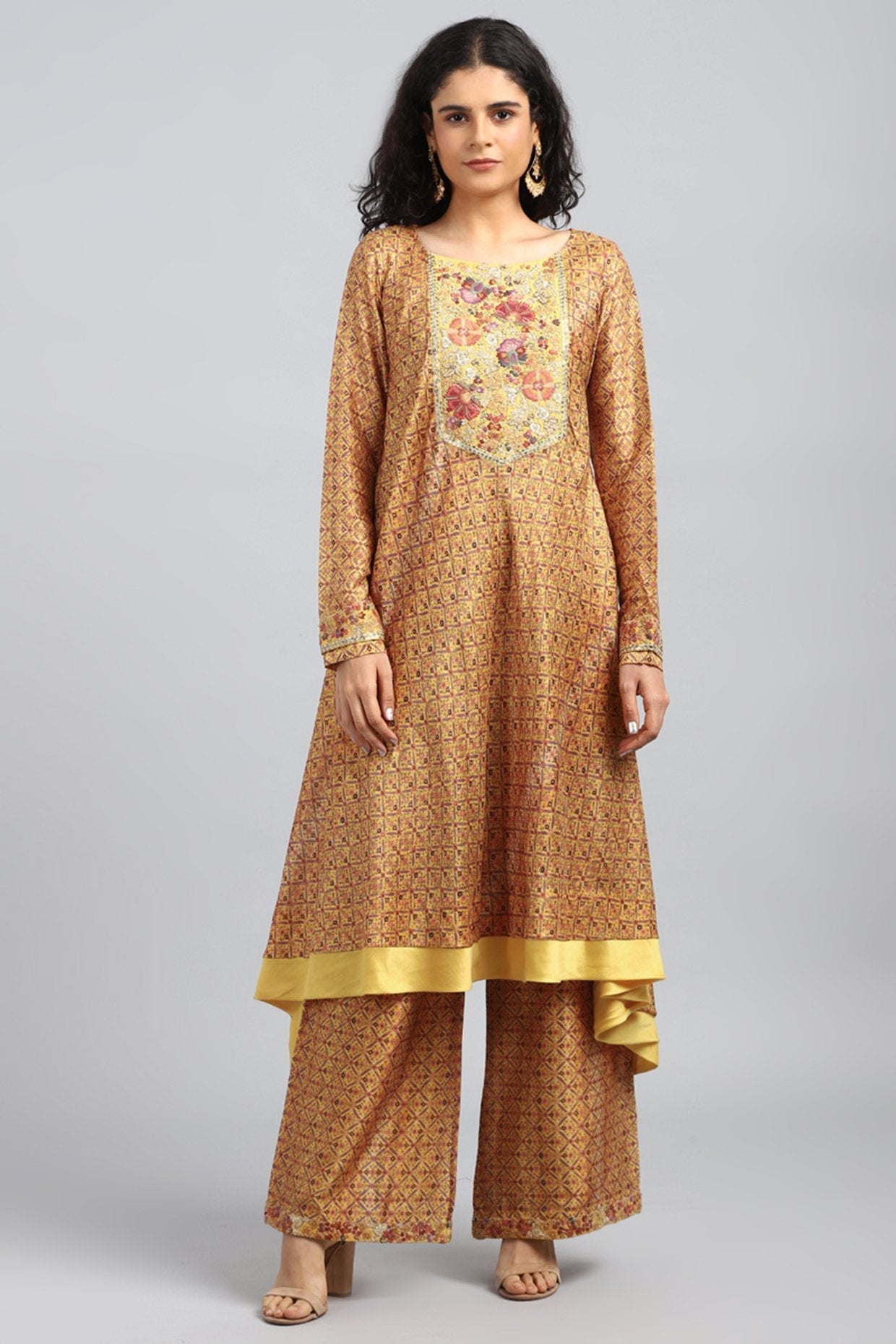 Yellow Digital Printed & Embroidered Kurta Set