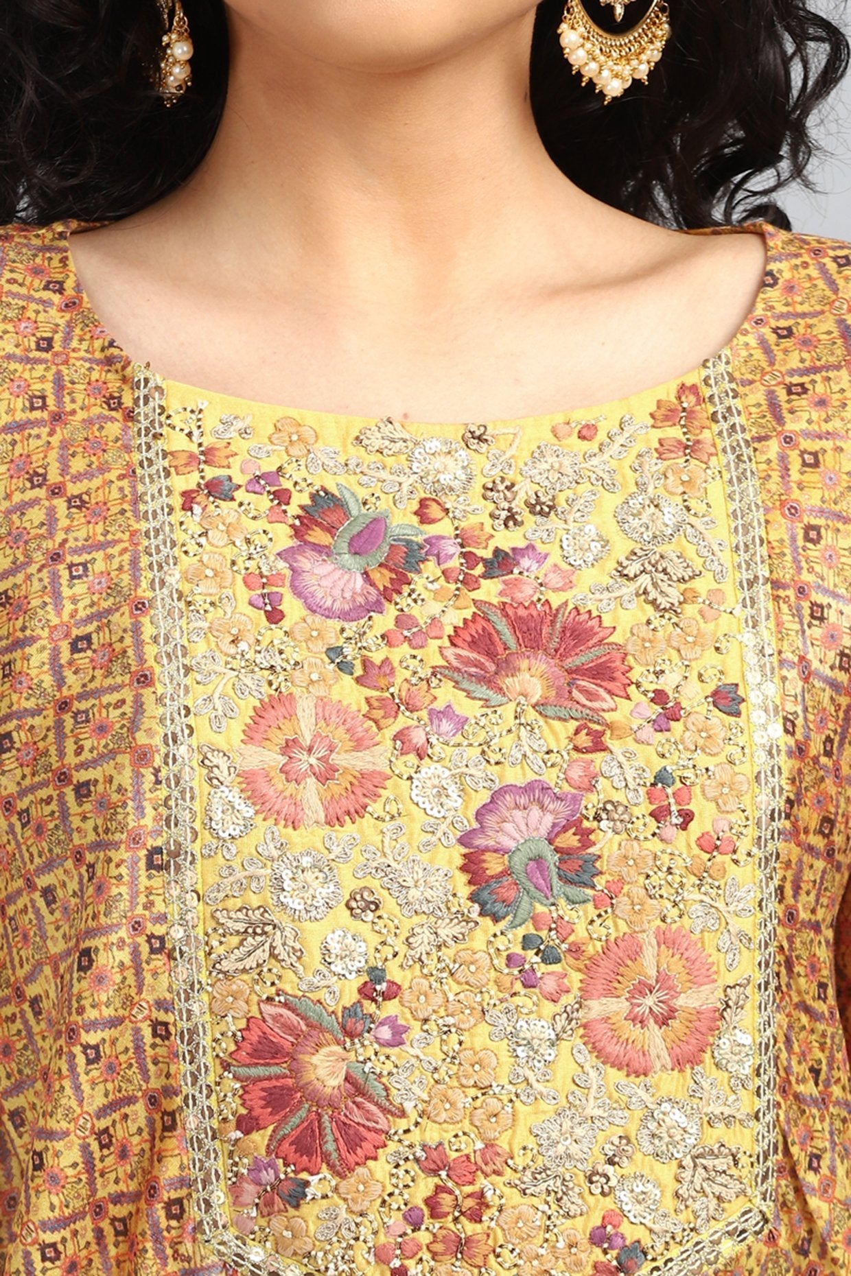 Yellow Digital Printed & Embroidered Kurta Set