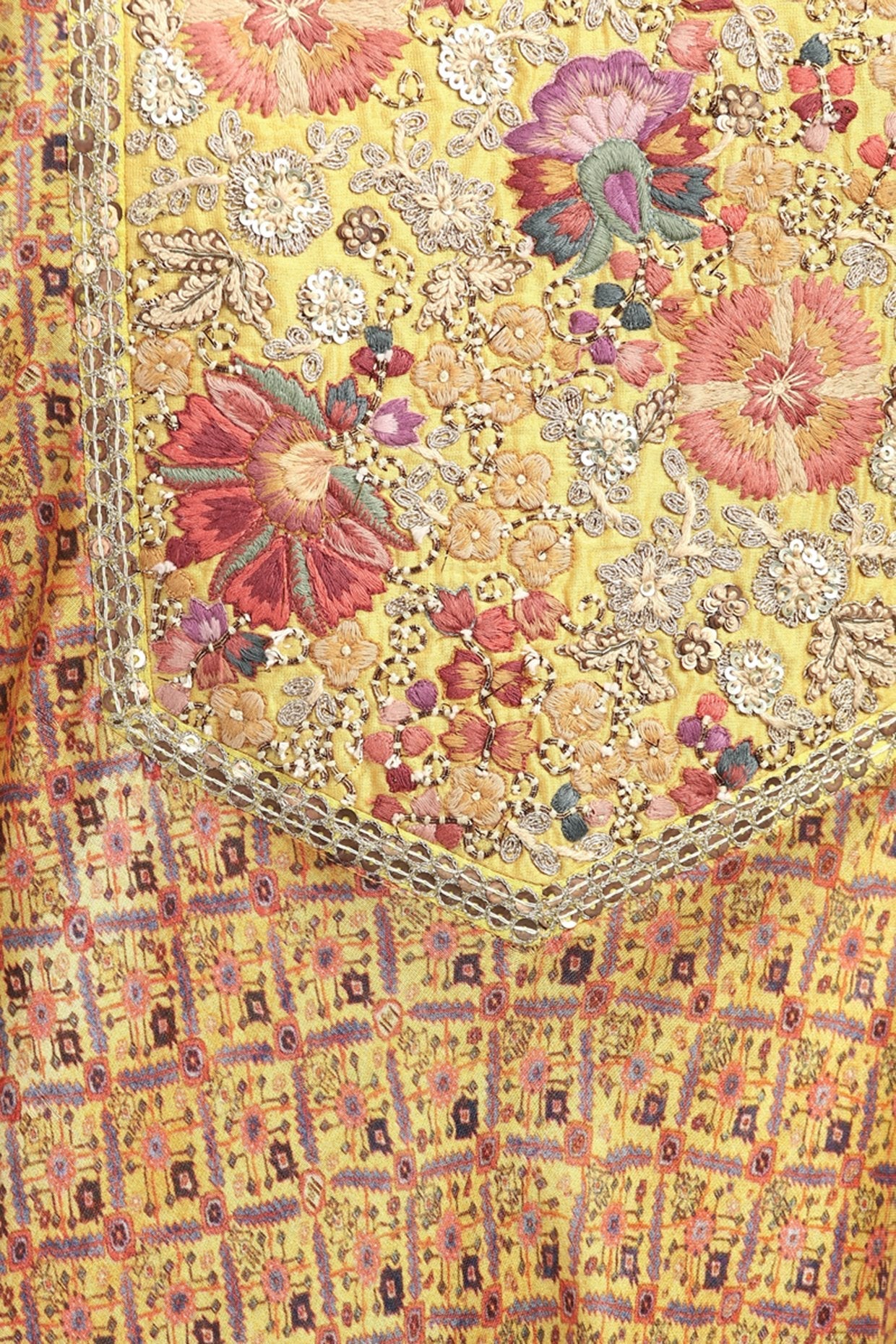 Yellow Digital Printed & Embroidered Kurta Set