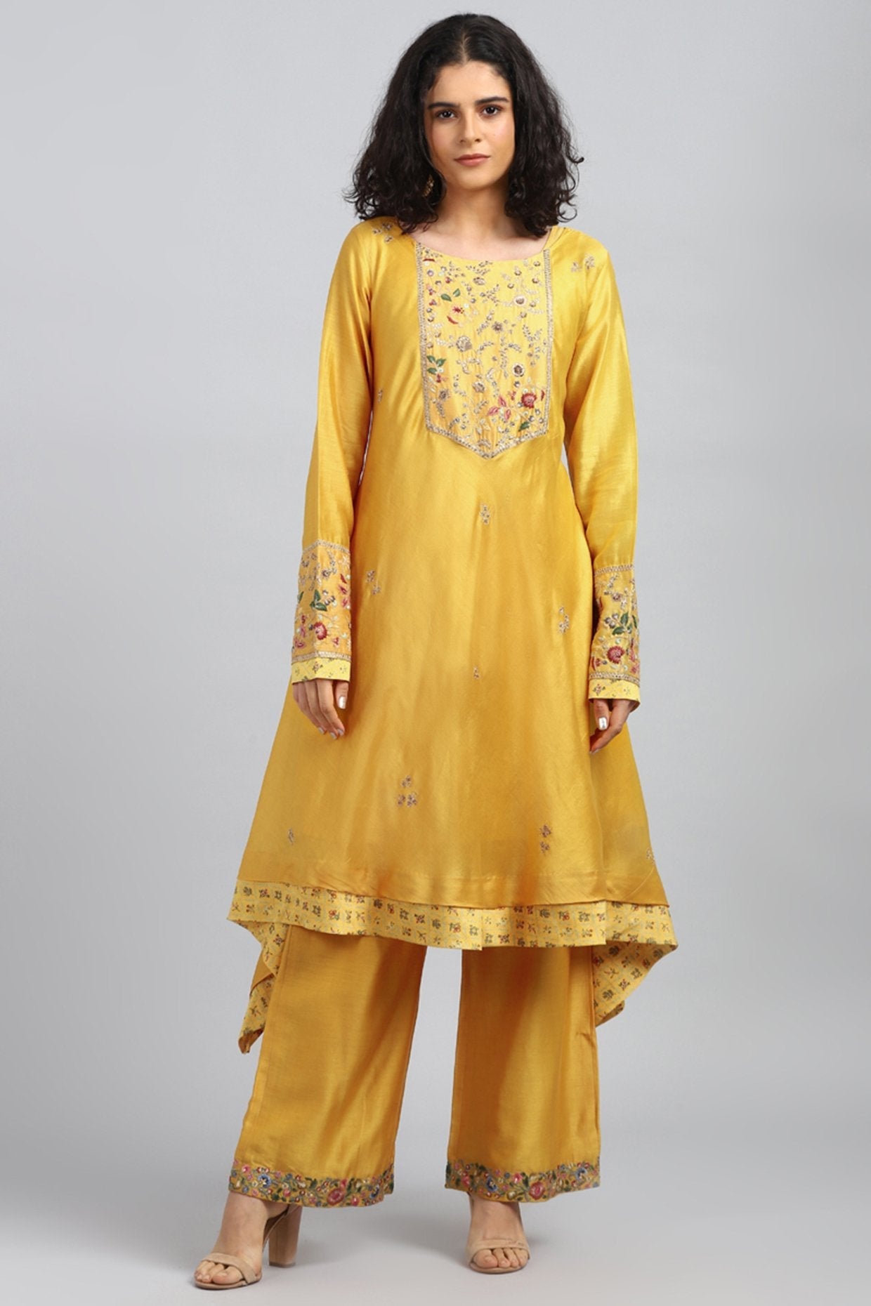 Yellow Printed & Embroidered Kurta Set