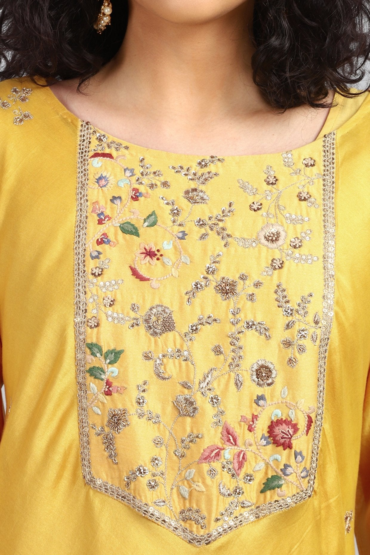 Yellow Printed & Embroidered Kurta Set