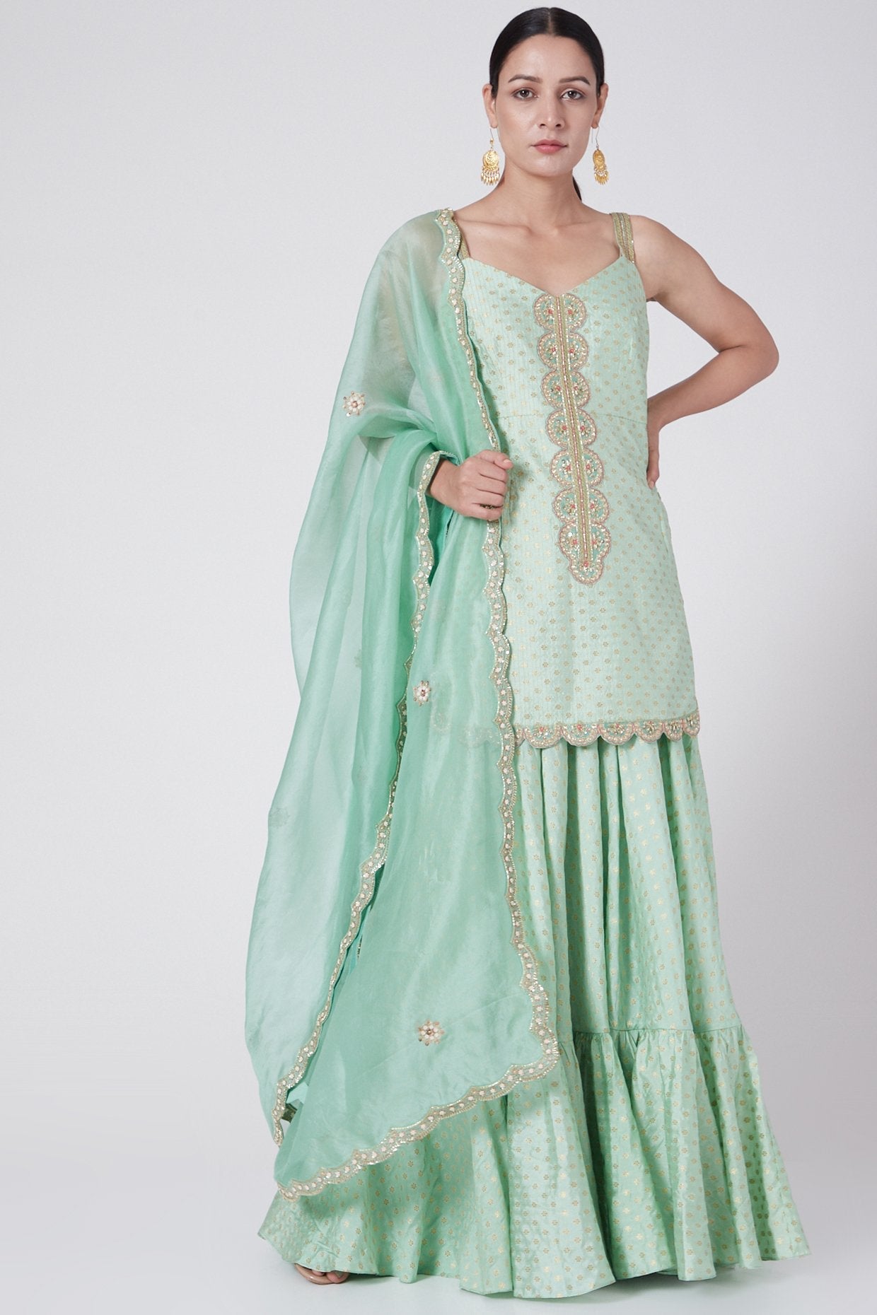 Light Green Brocade Sharara Set