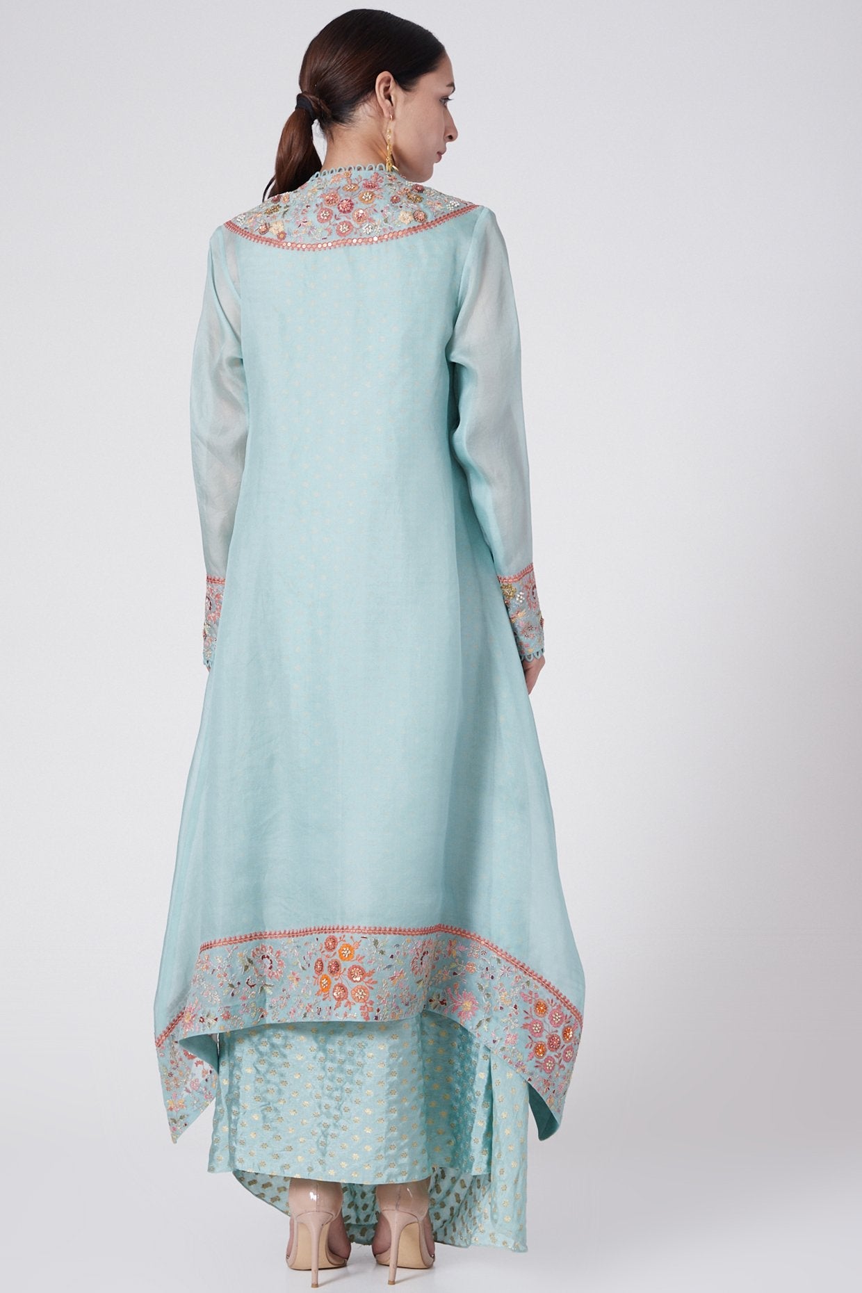 English Blue Jacket With Cowl Kurta