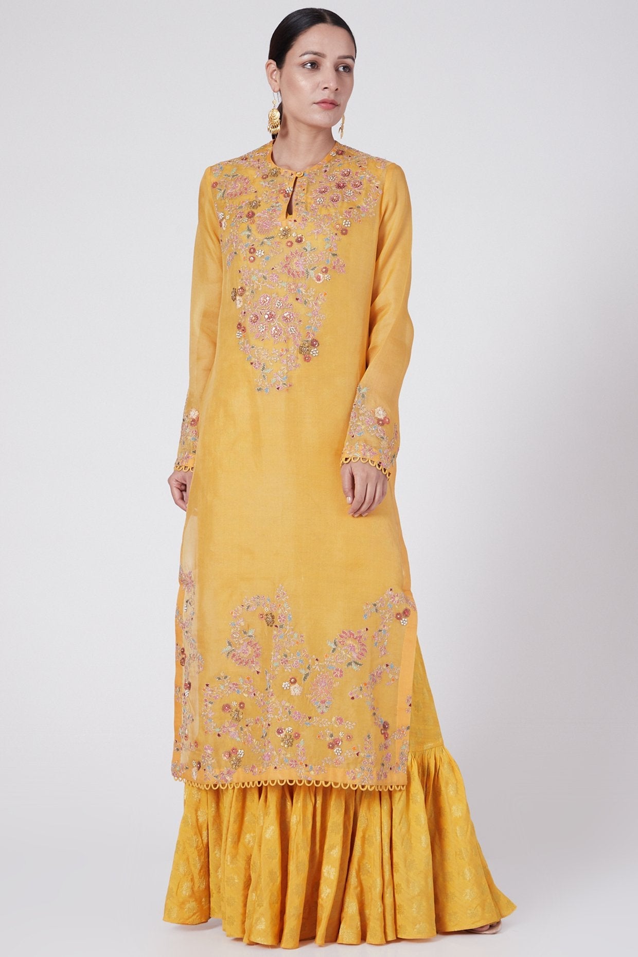 Yellow Kurta With Gathered Slip