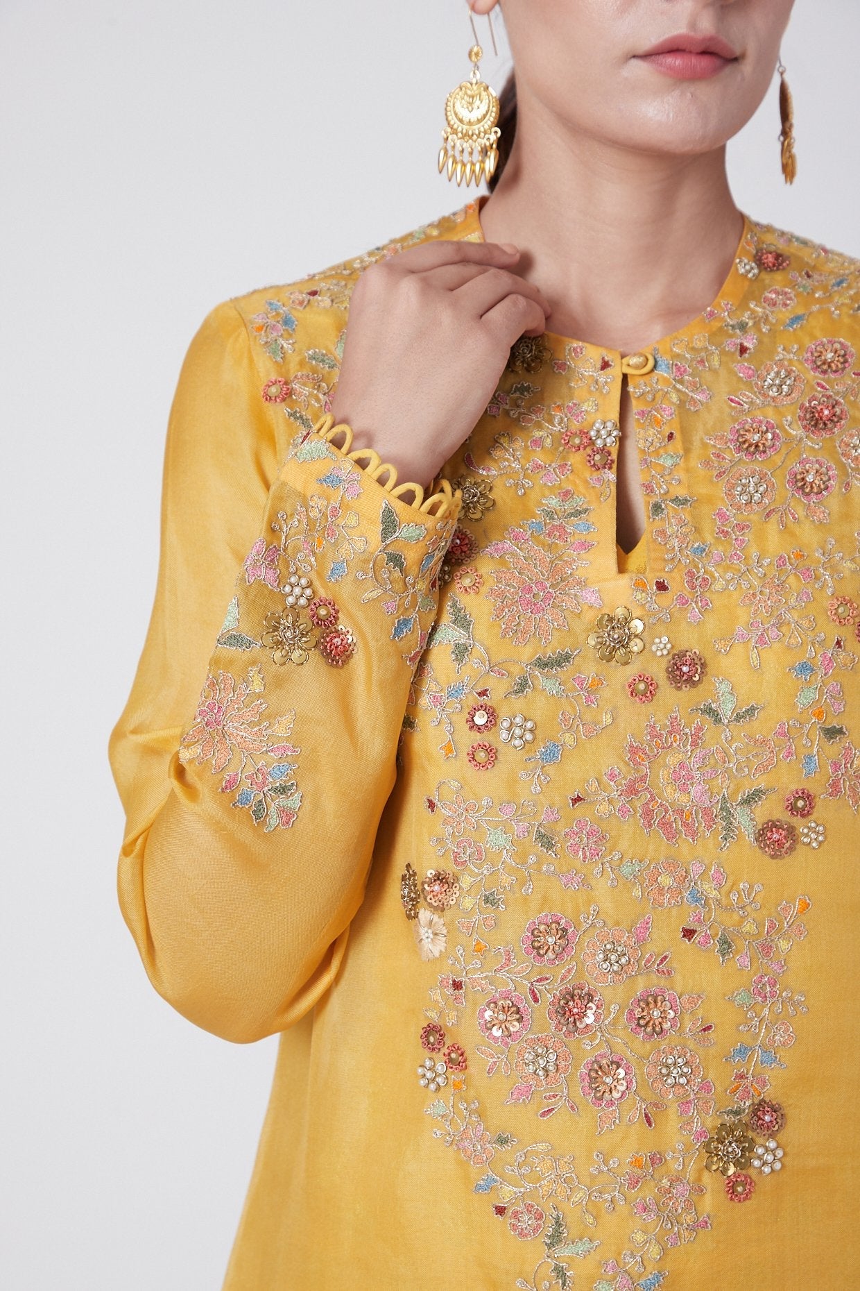 Yellow Kurta With Gathered Slip