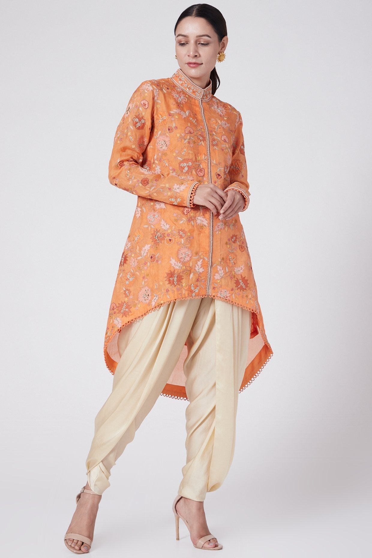 Orange Embroidered Kurta Set