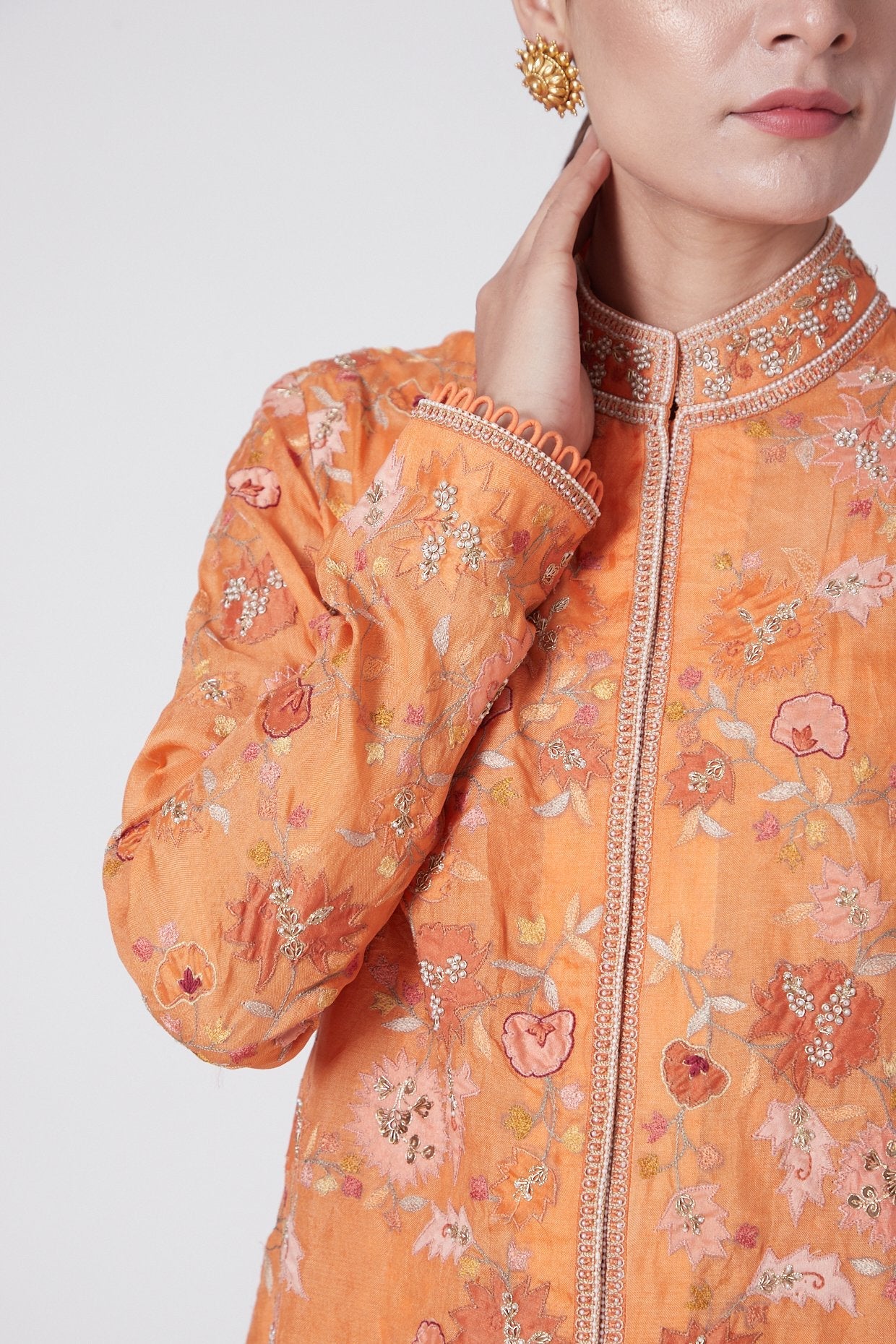 Orange Embroidered Kurta Set