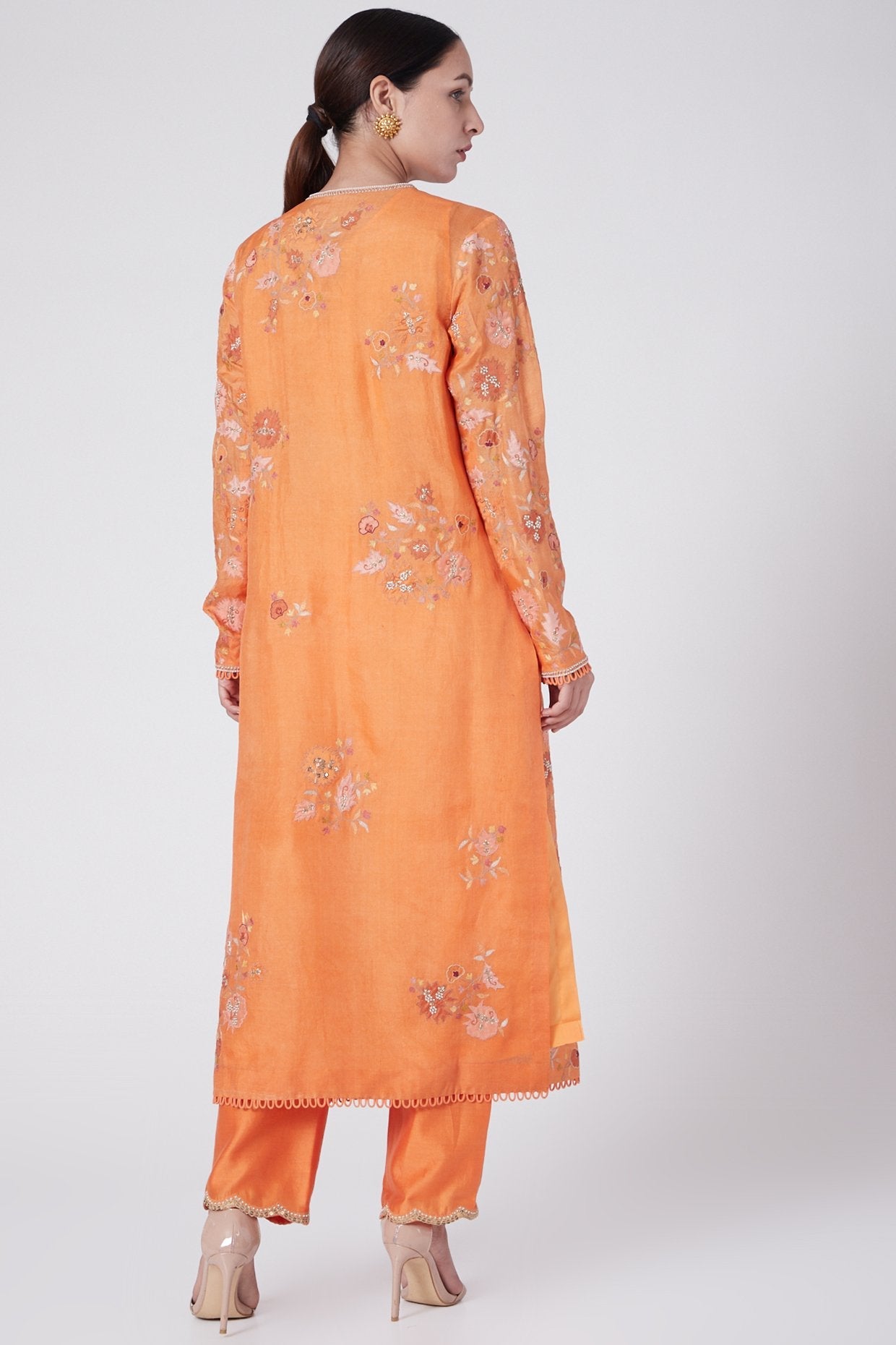 Orange Embroidered Kurta With Pants