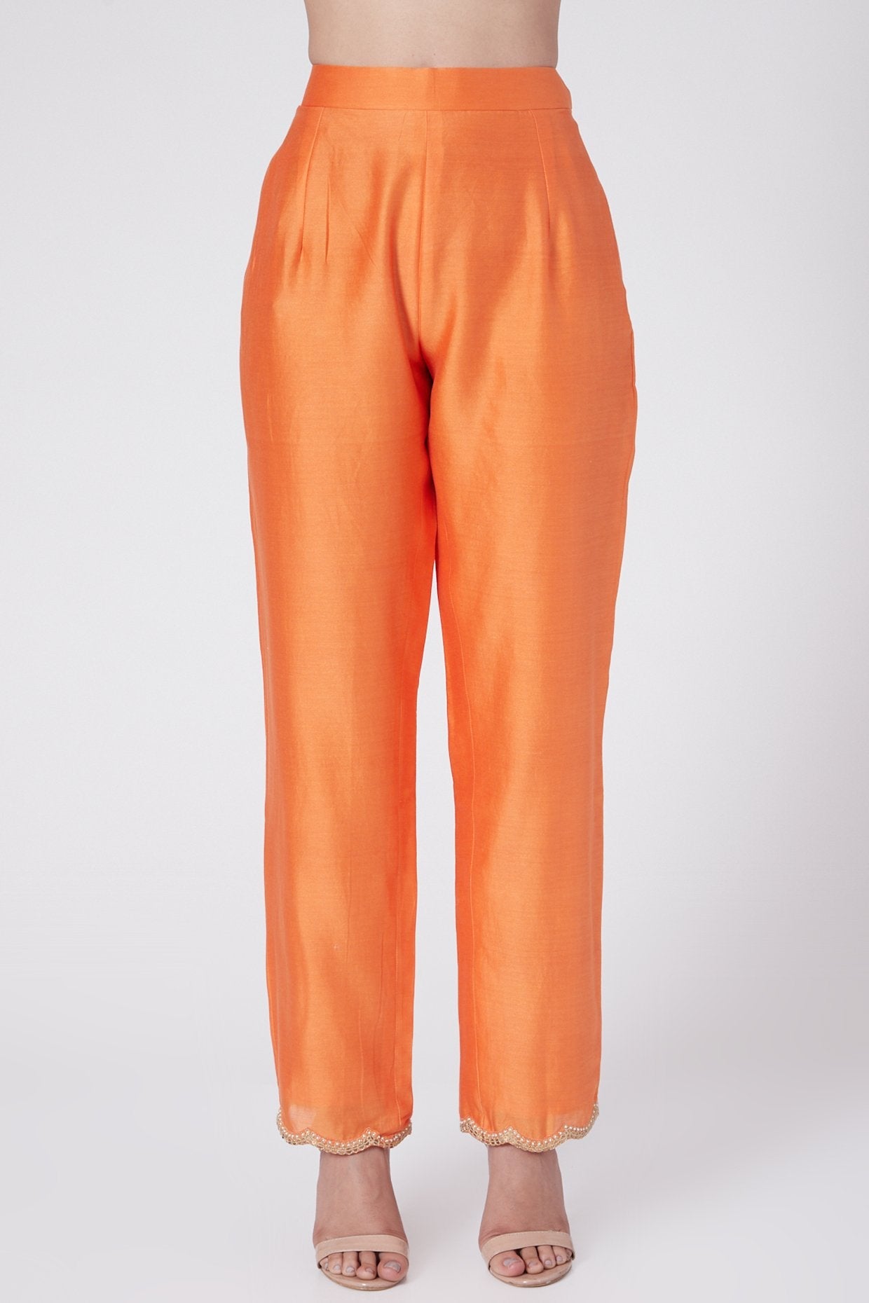 Orange Embroidered Kurta With Pants