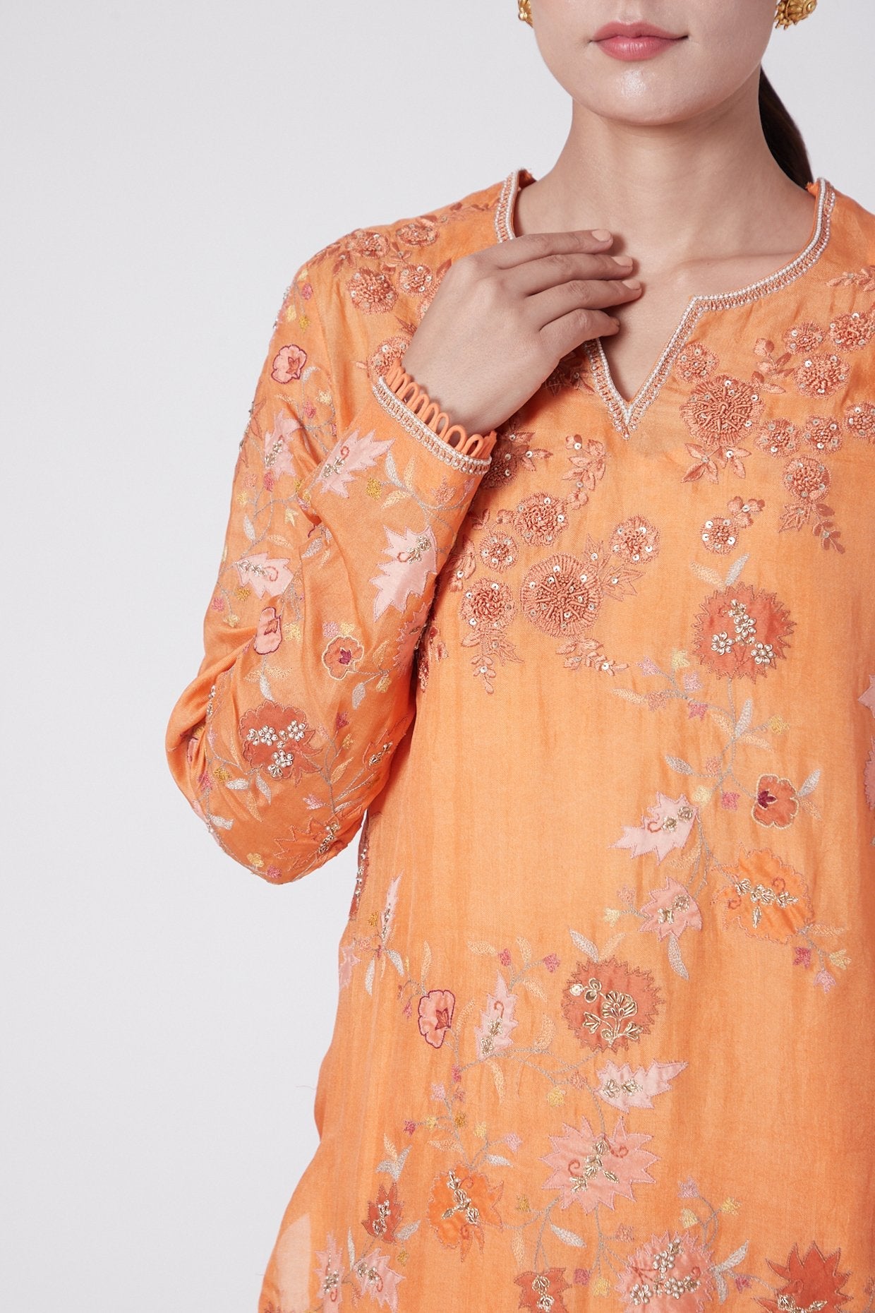 Orange Embroidered Kurta With Pants