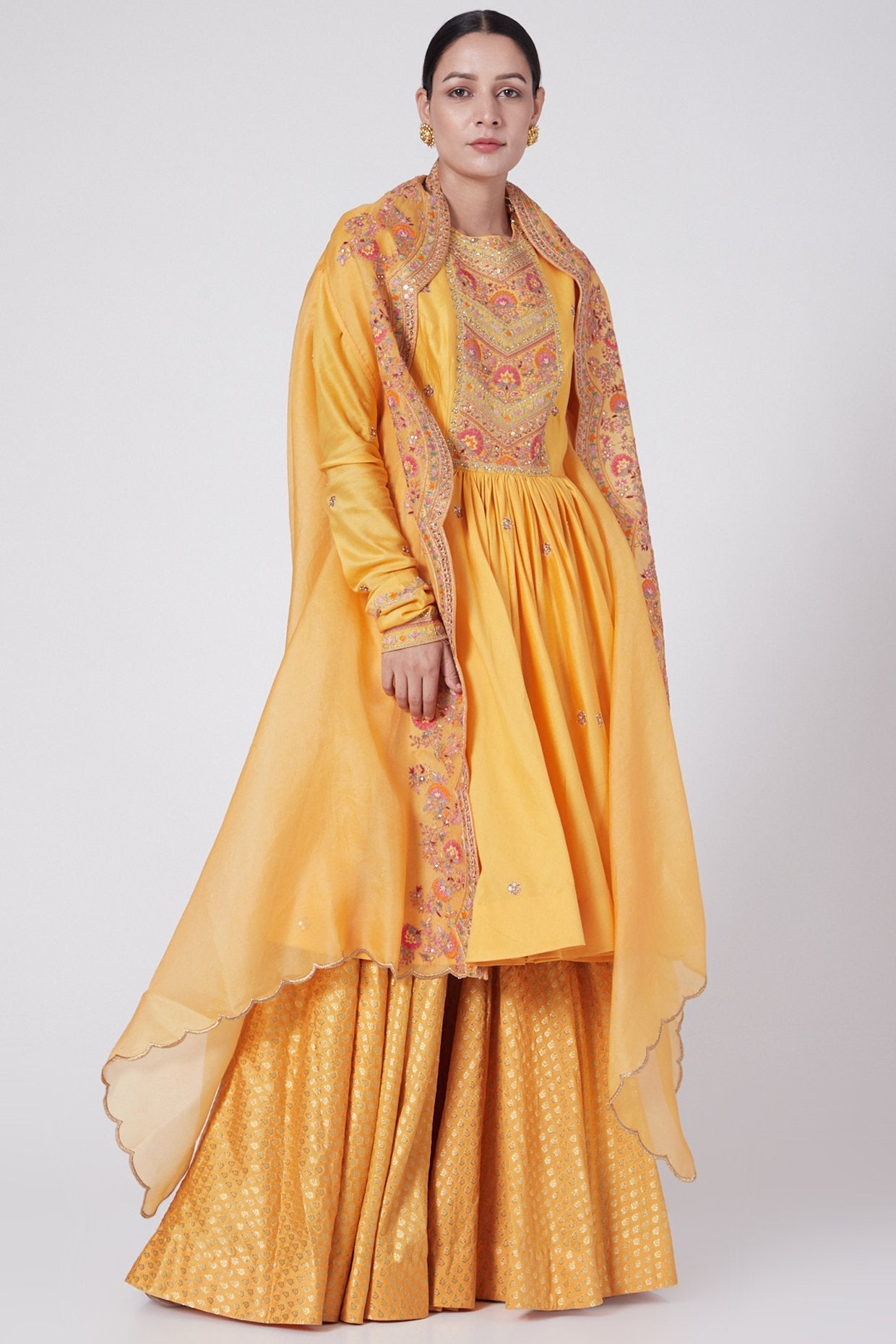 Mango Yellow Brocade Sharara Set