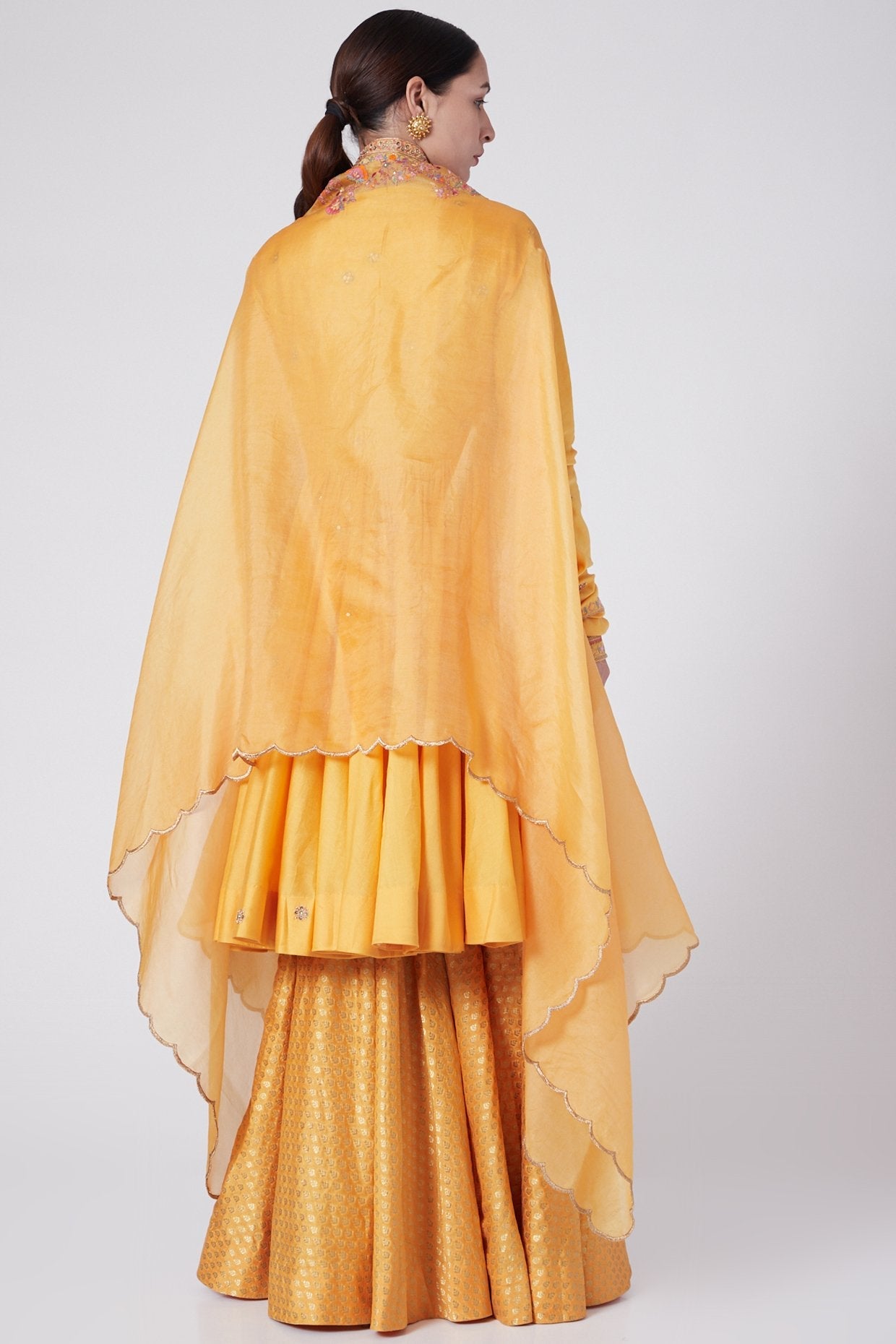 Mango Yellow Brocade Sharara Set