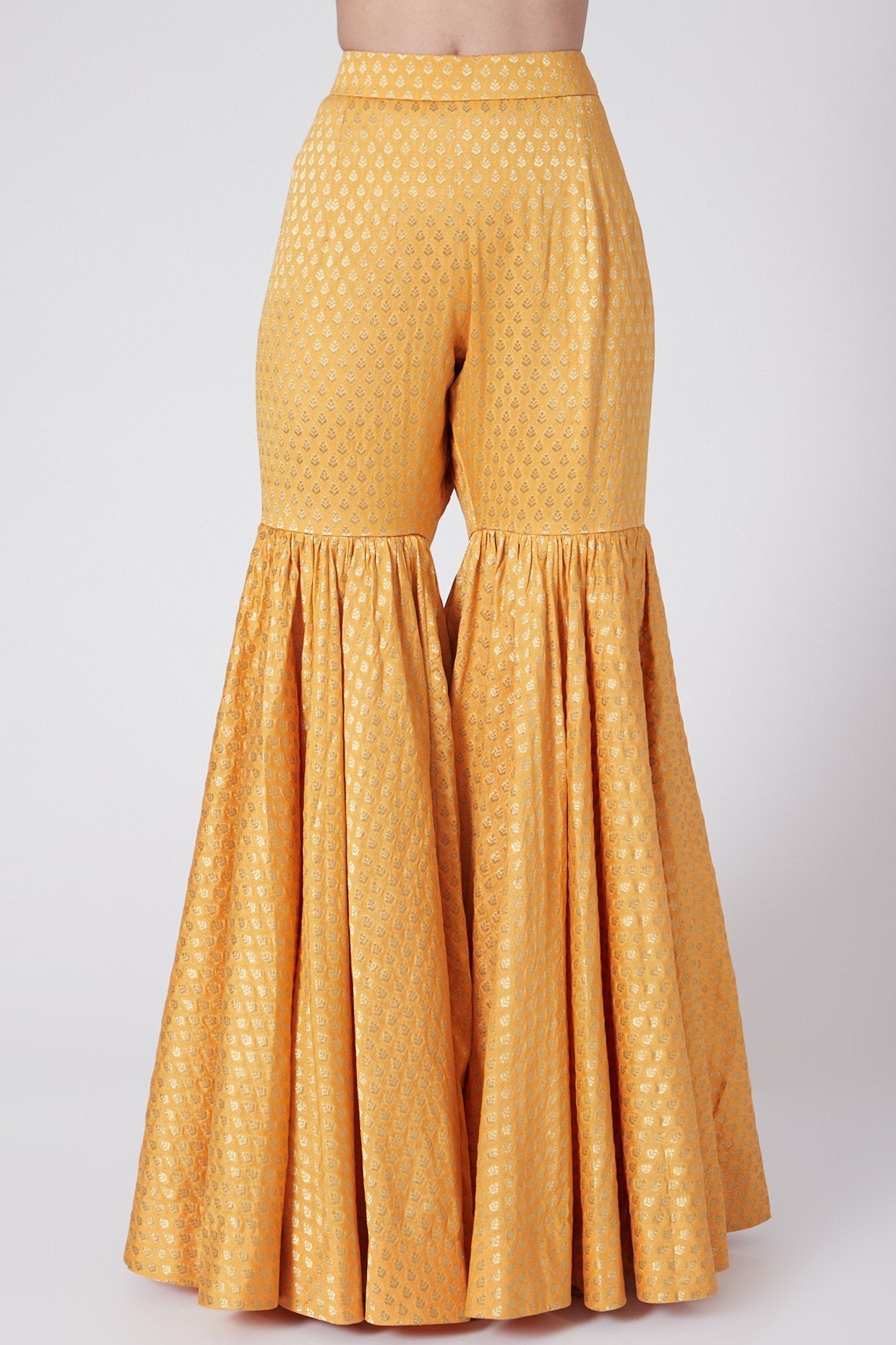 Mango Yellow Brocade Sharara Set