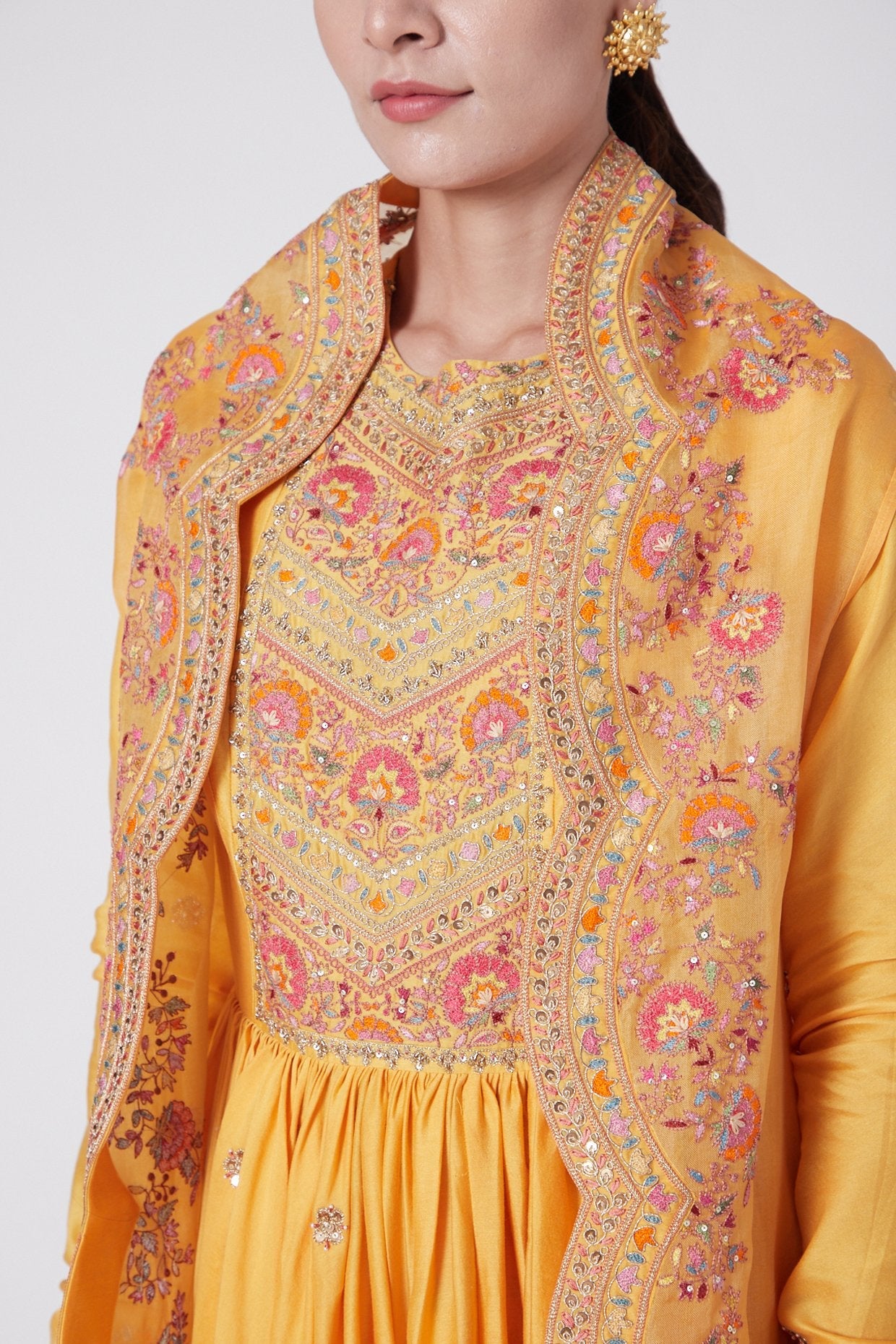Mango Yellow Brocade Sharara Set