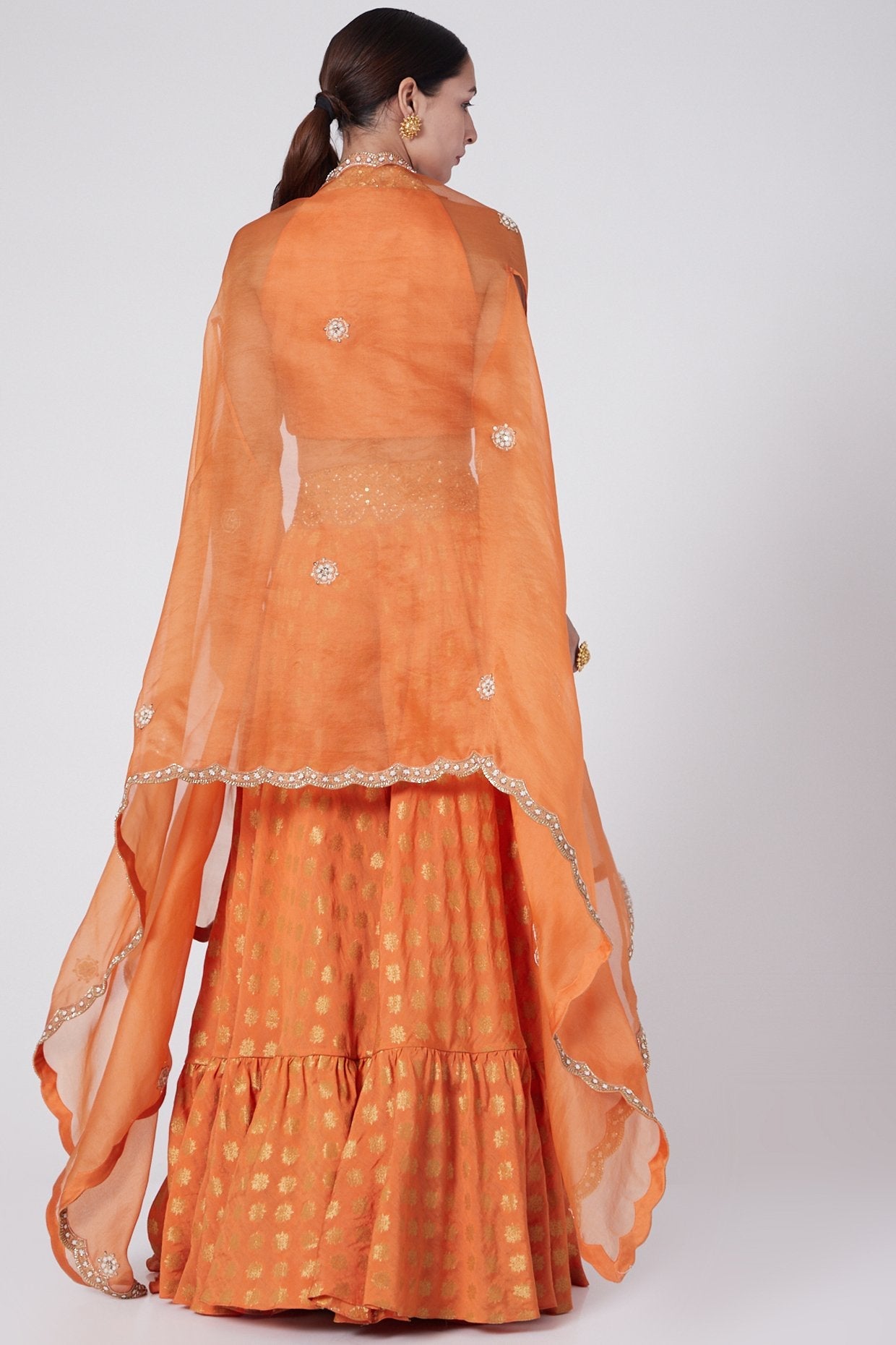 Orange Skirt Set With Cape