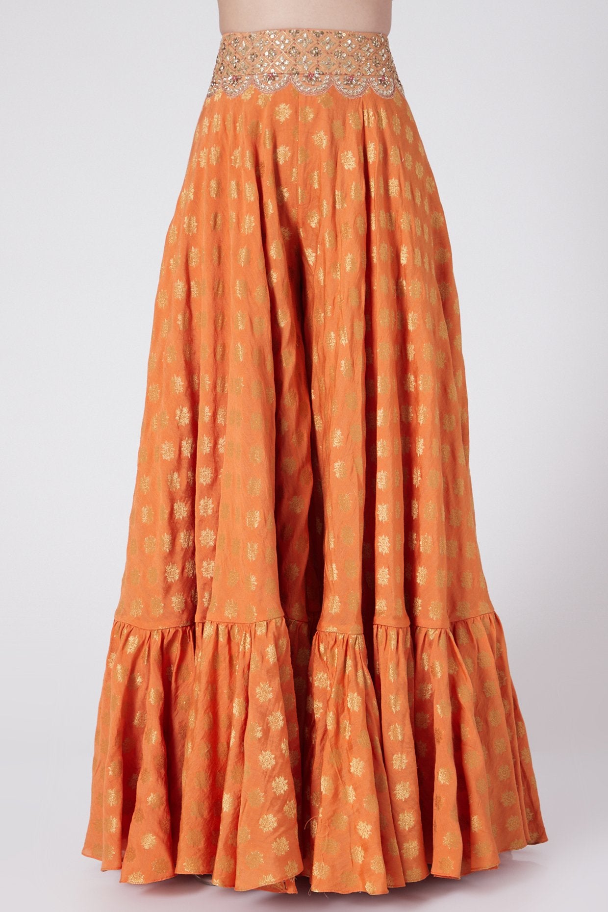 Orange Skirt Set With Cape