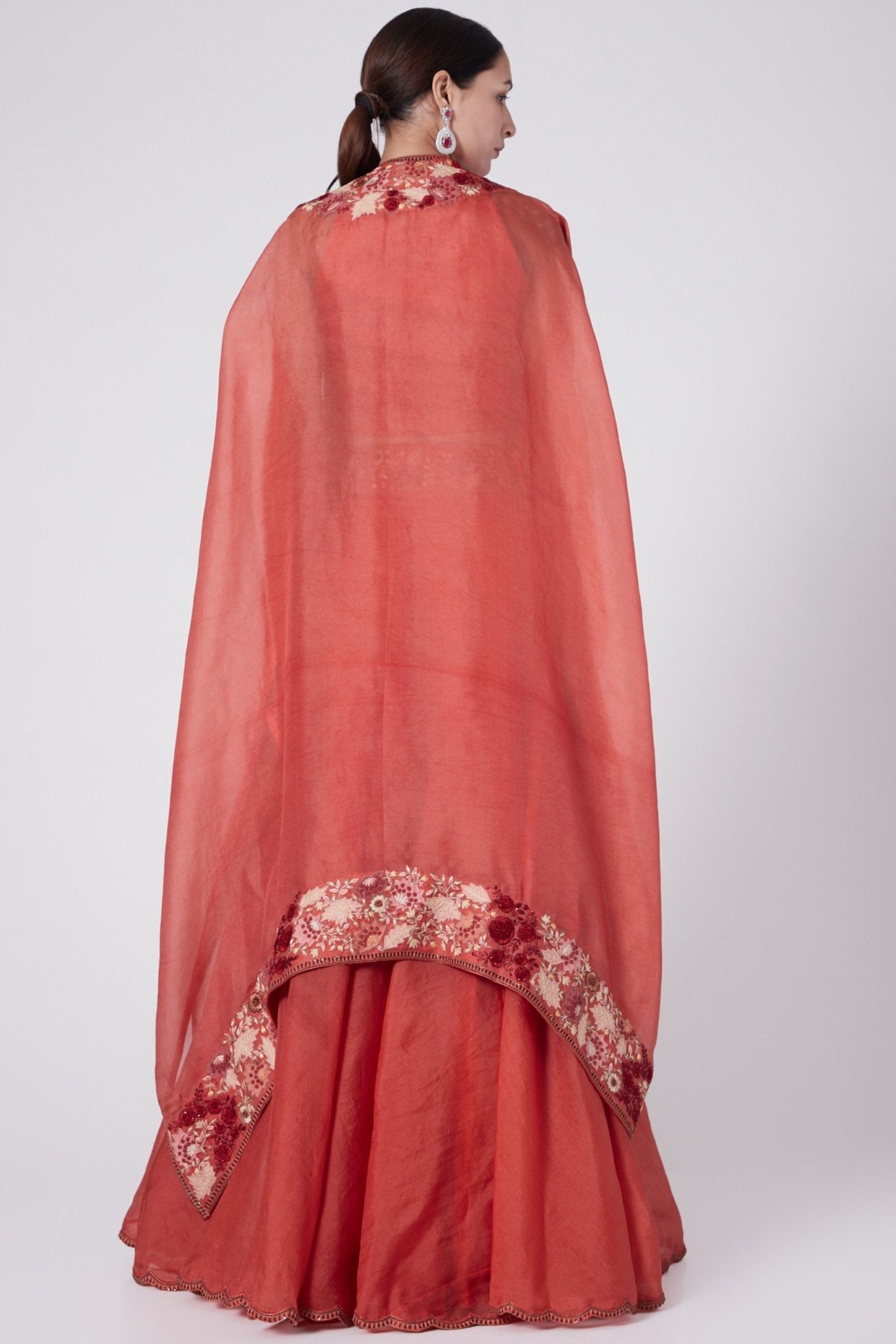 Tomato Red Embroidered Skirt Set