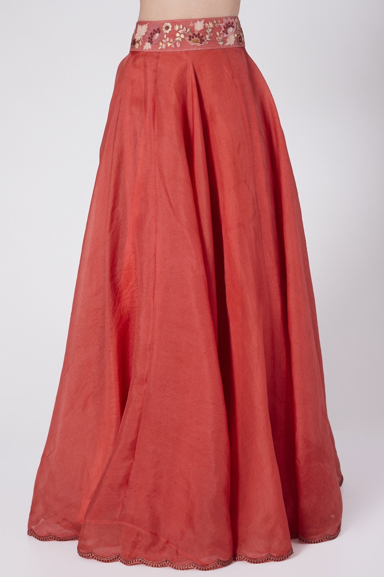 Tomato Red Embroidered Skirt Set