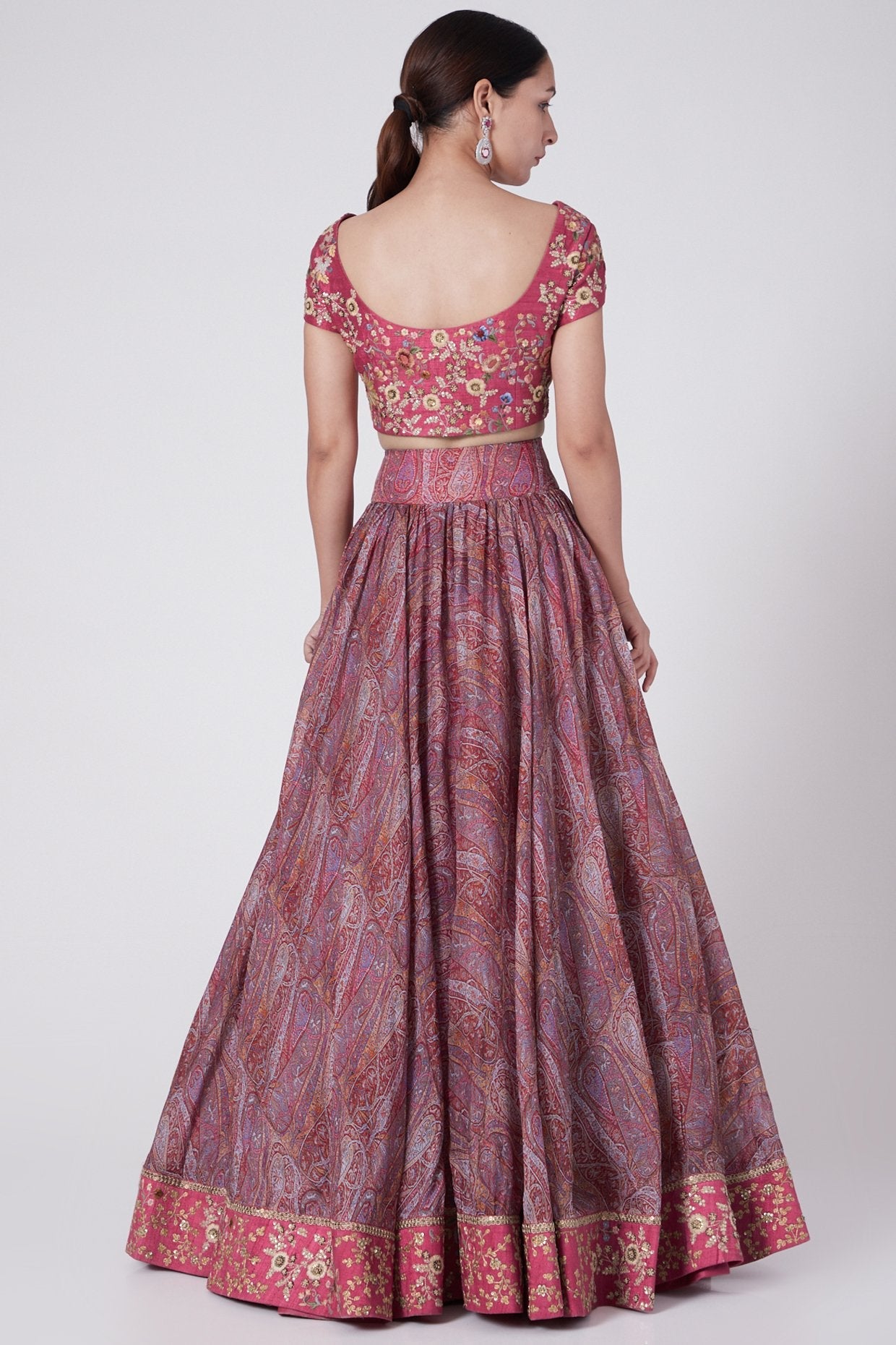 Pink Printed & Embroidered Skirt Set