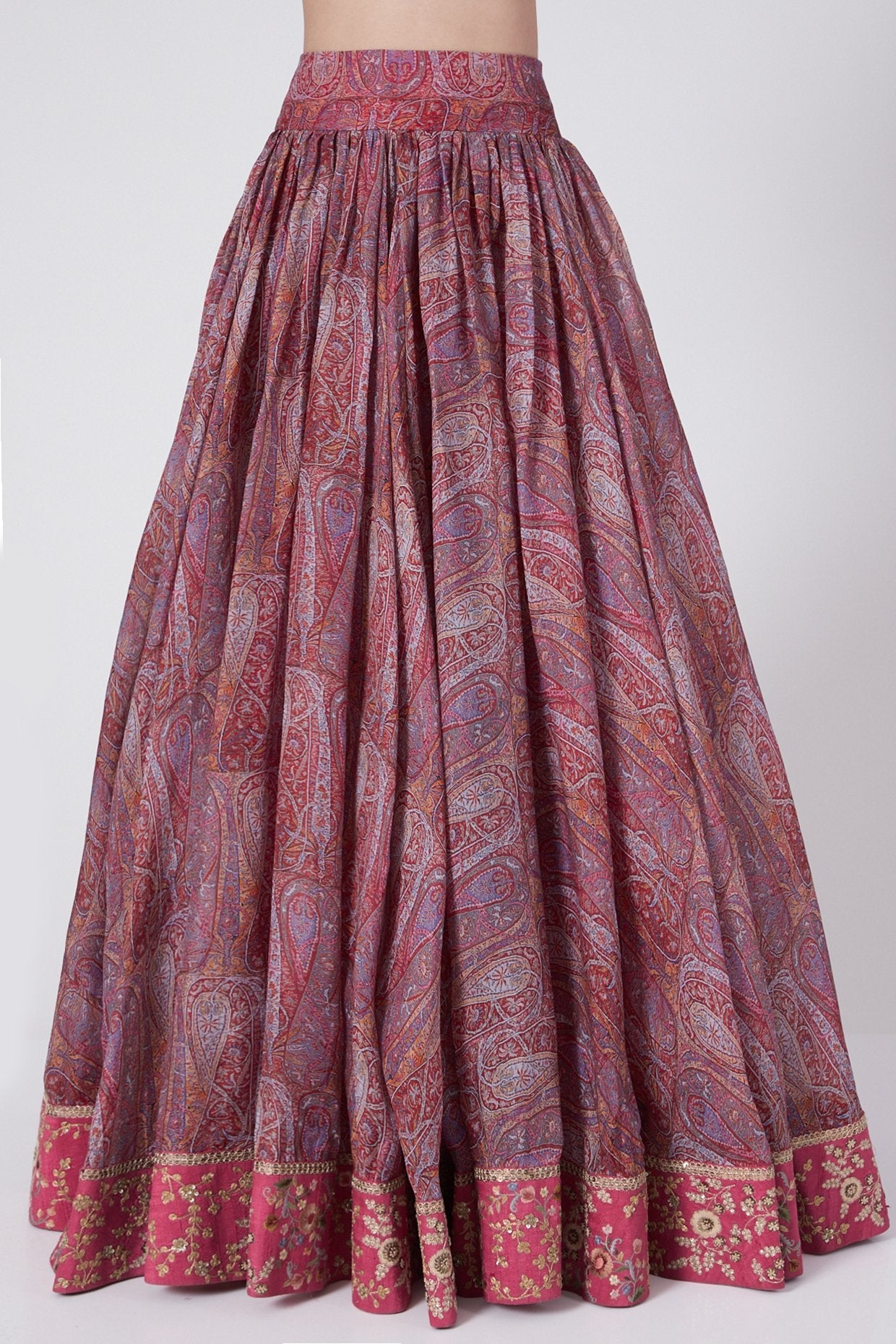 Pink Printed & Embroidered Skirt Set