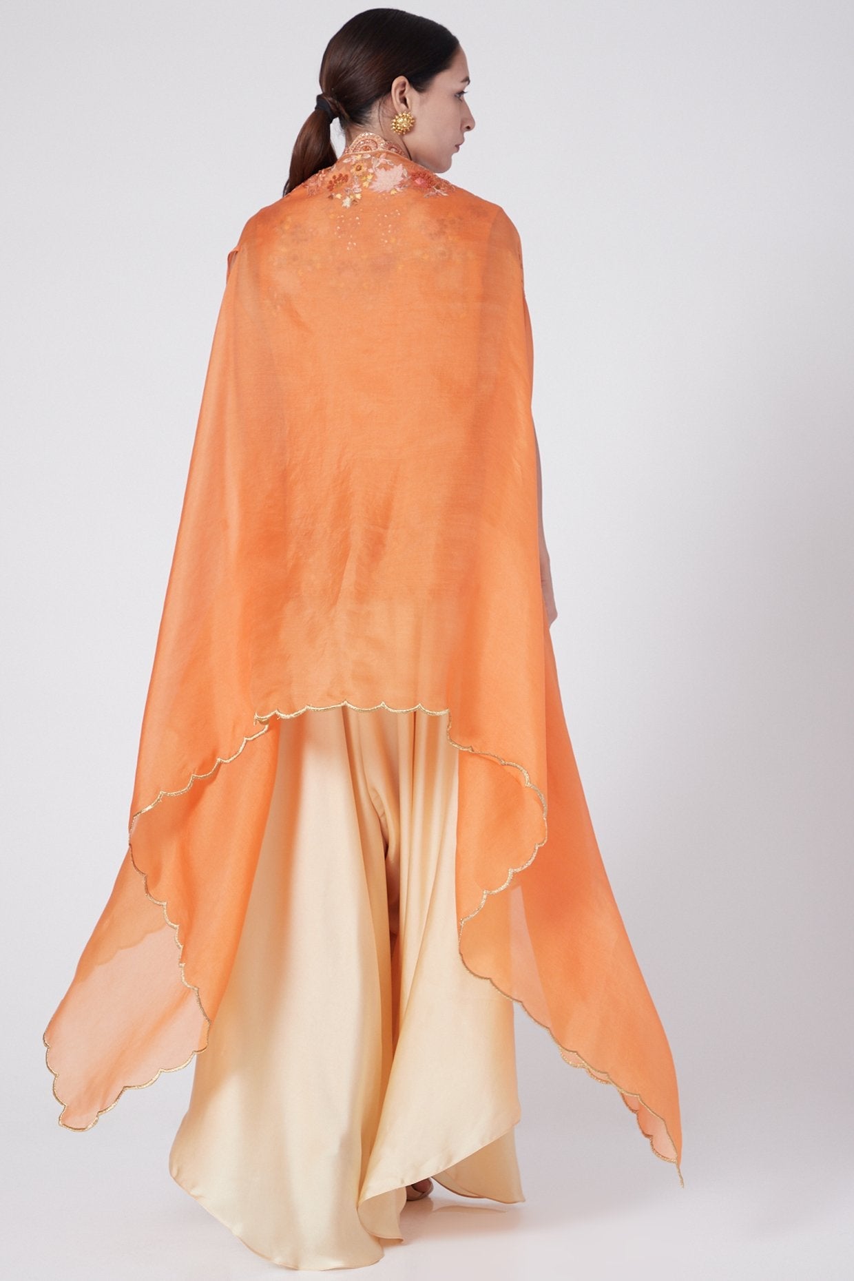 Orange Embroidered Jacket Set