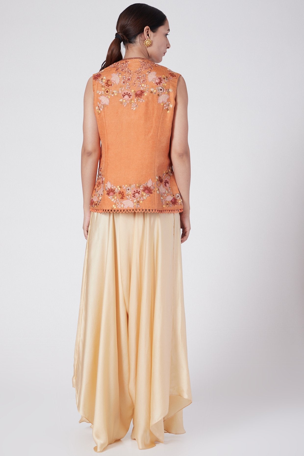 Orange Embroidered Jacket Set