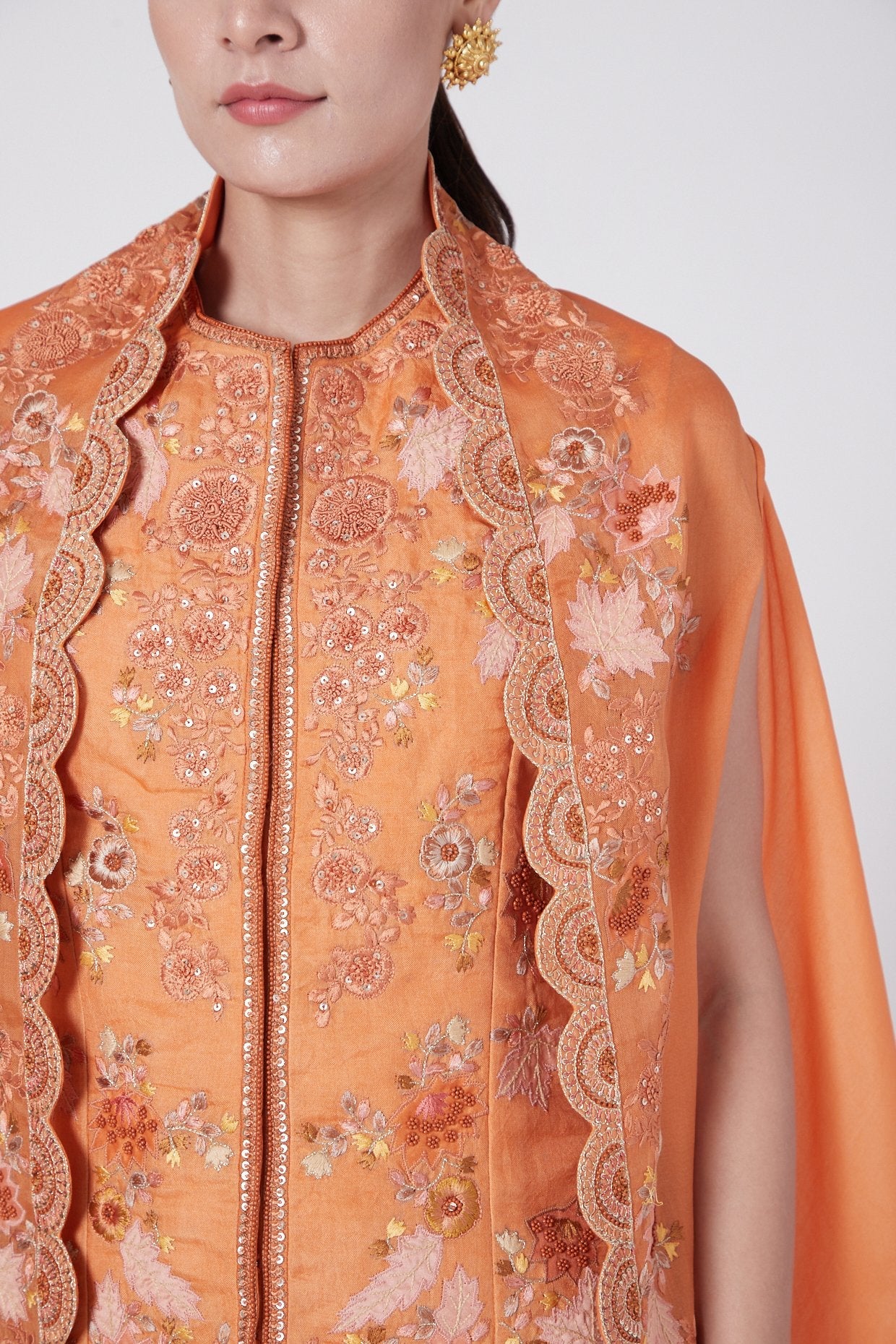 Orange Embroidered Jacket Set