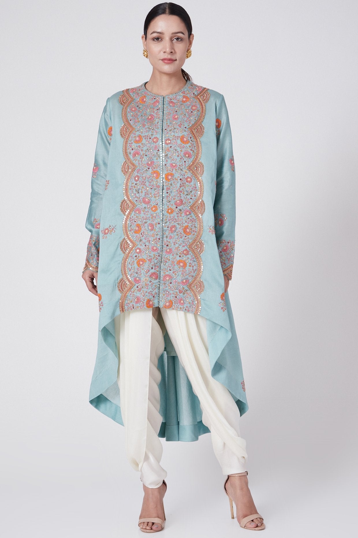 English Blue Chanderi Kurta Set