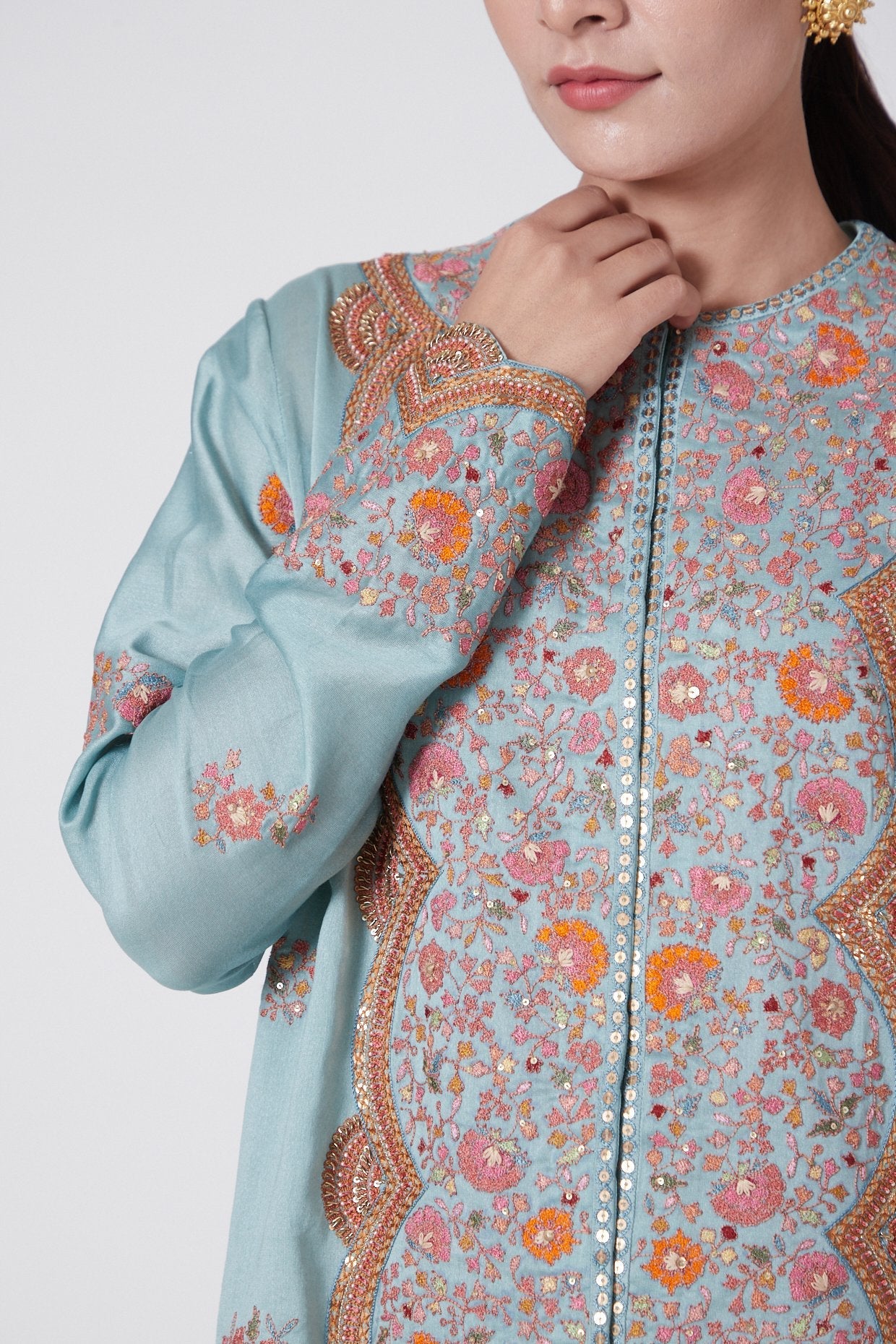 English Blue Chanderi Kurta Set