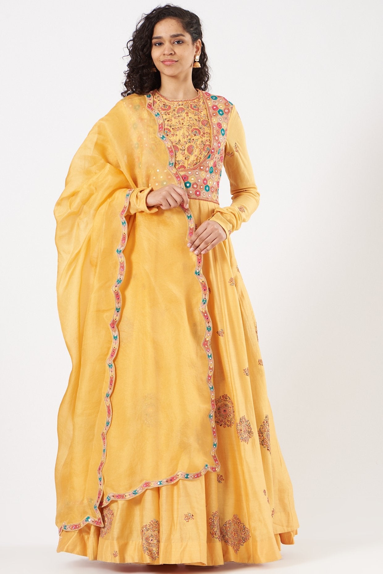 Yellow Embroidered Anarkali Set