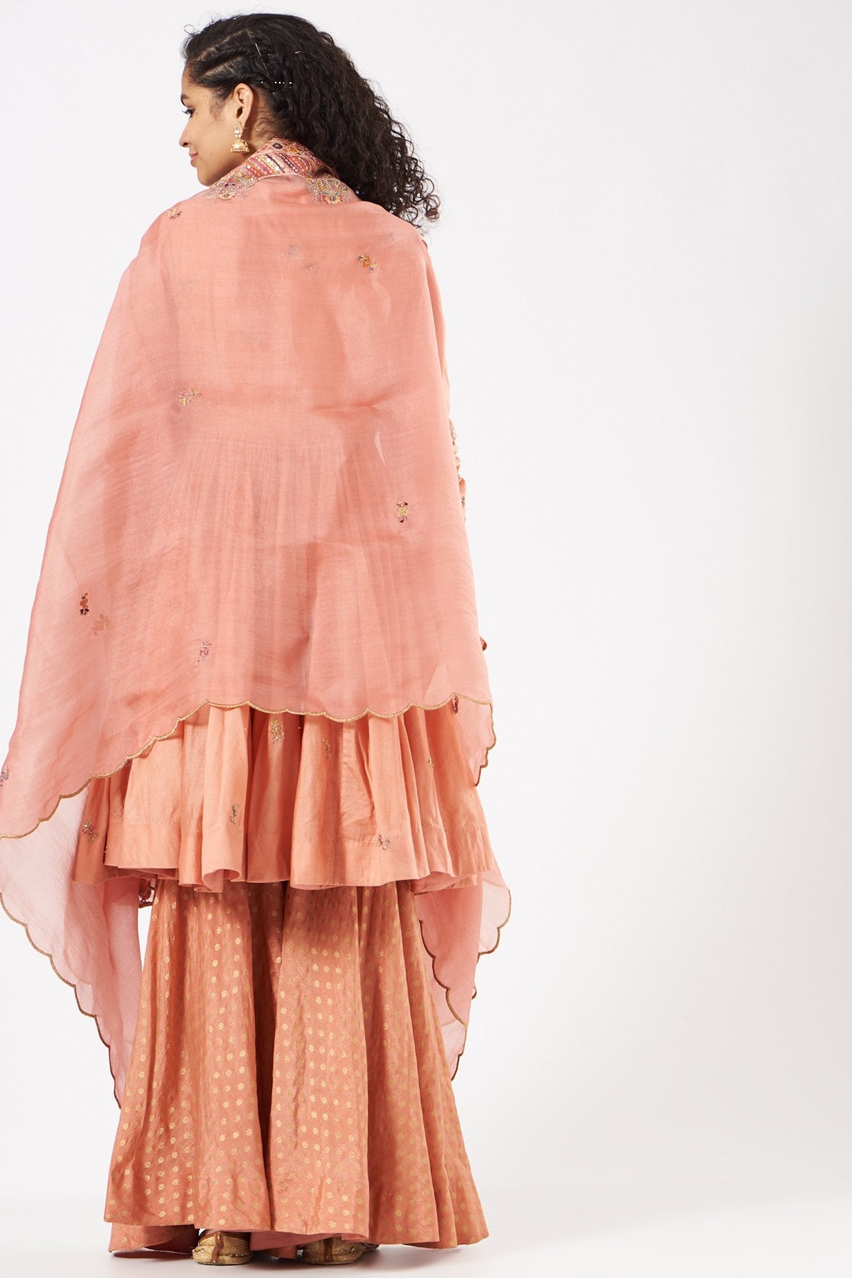 Dark Peach Brocade Sharara Set