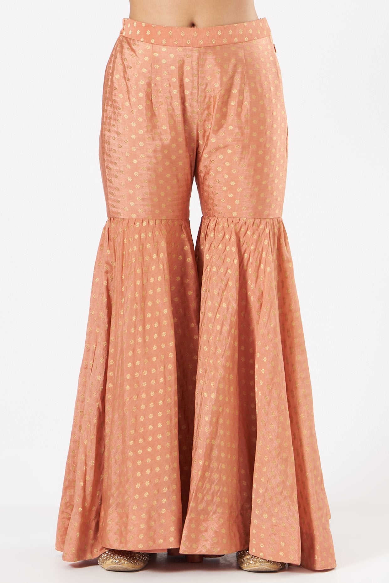 Dark Peach Brocade Sharara Set