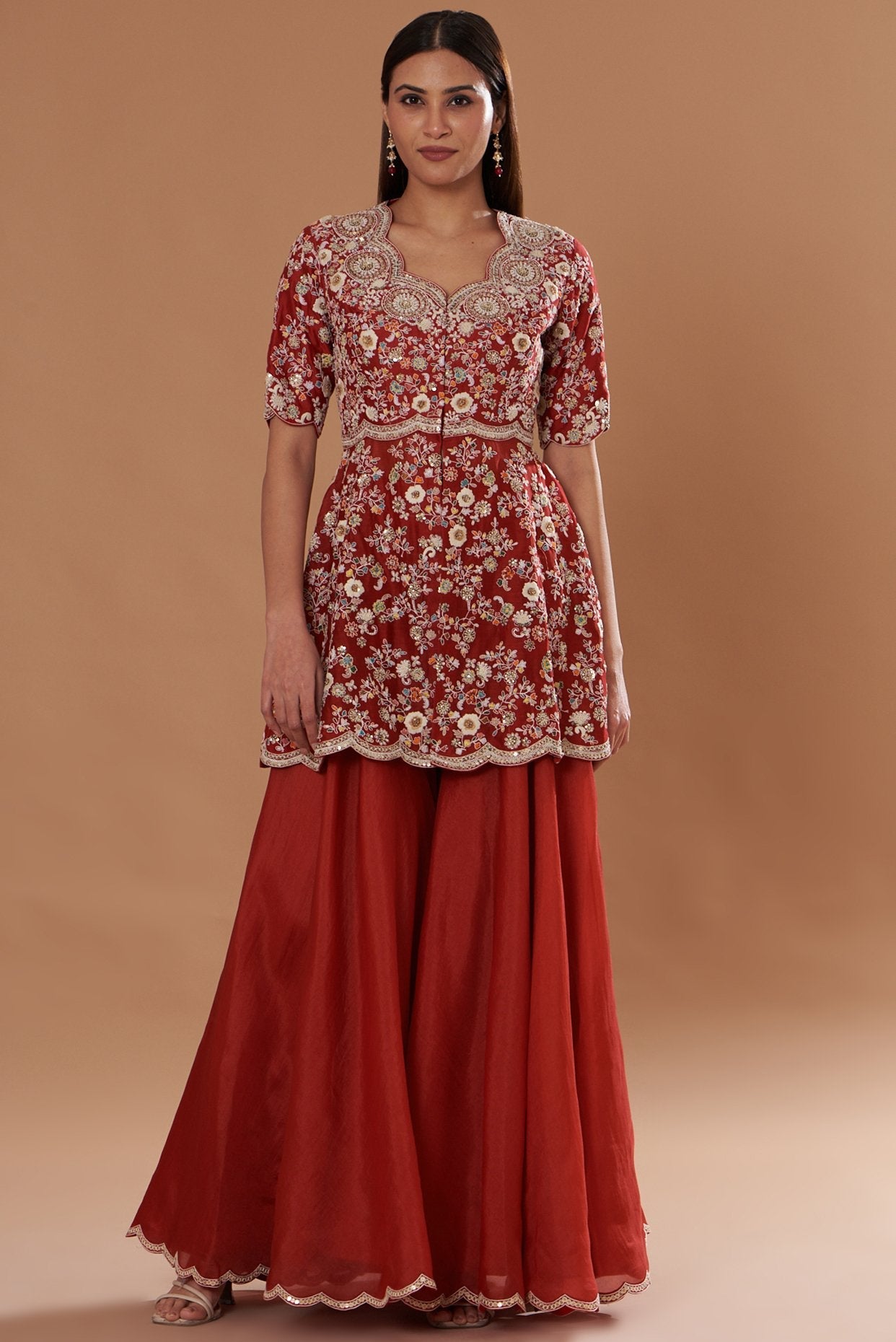 Red Organza Sharara Set