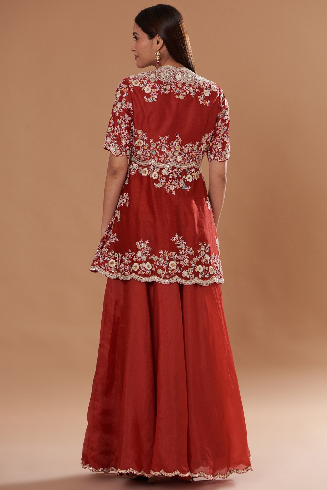 Red Organza Sharara Set