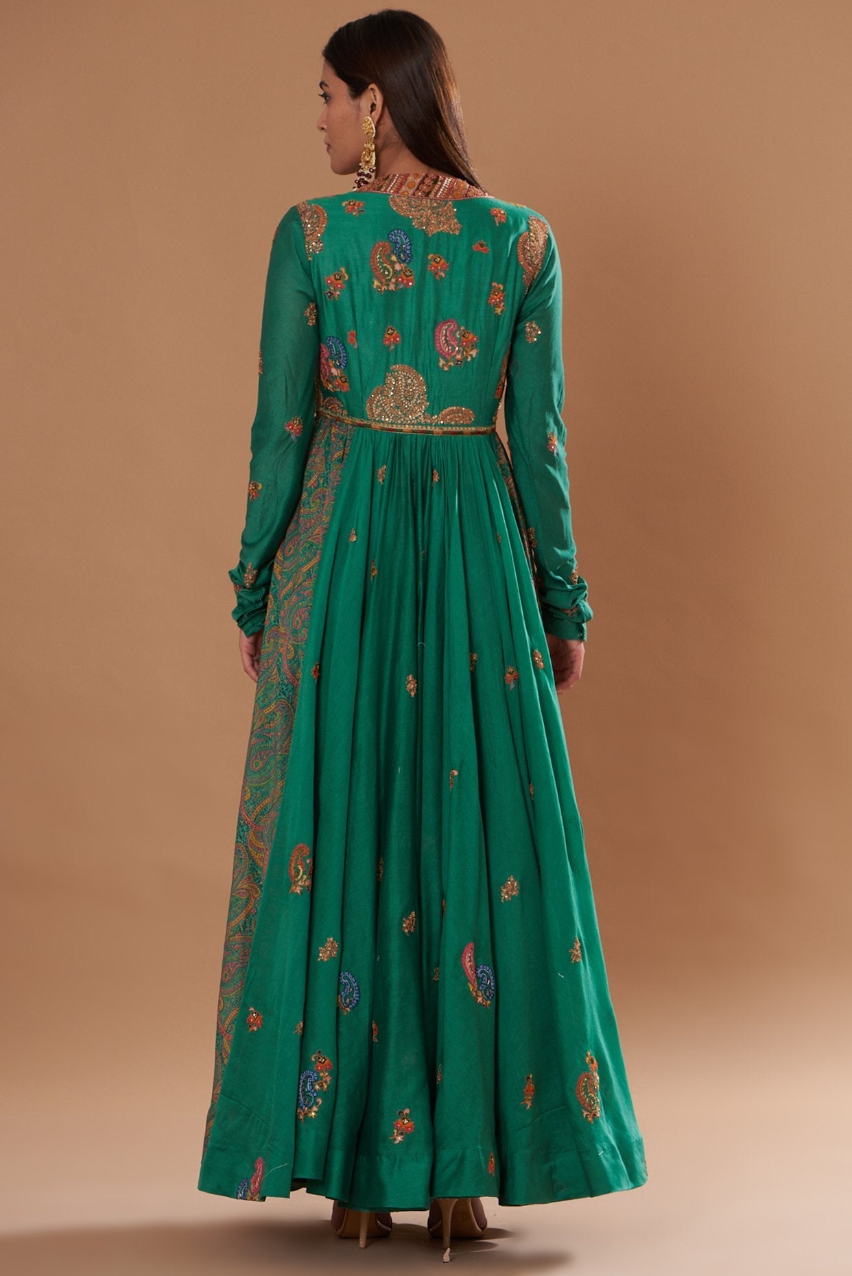 Green Chanderi Printed Kalidar Anarkali Set