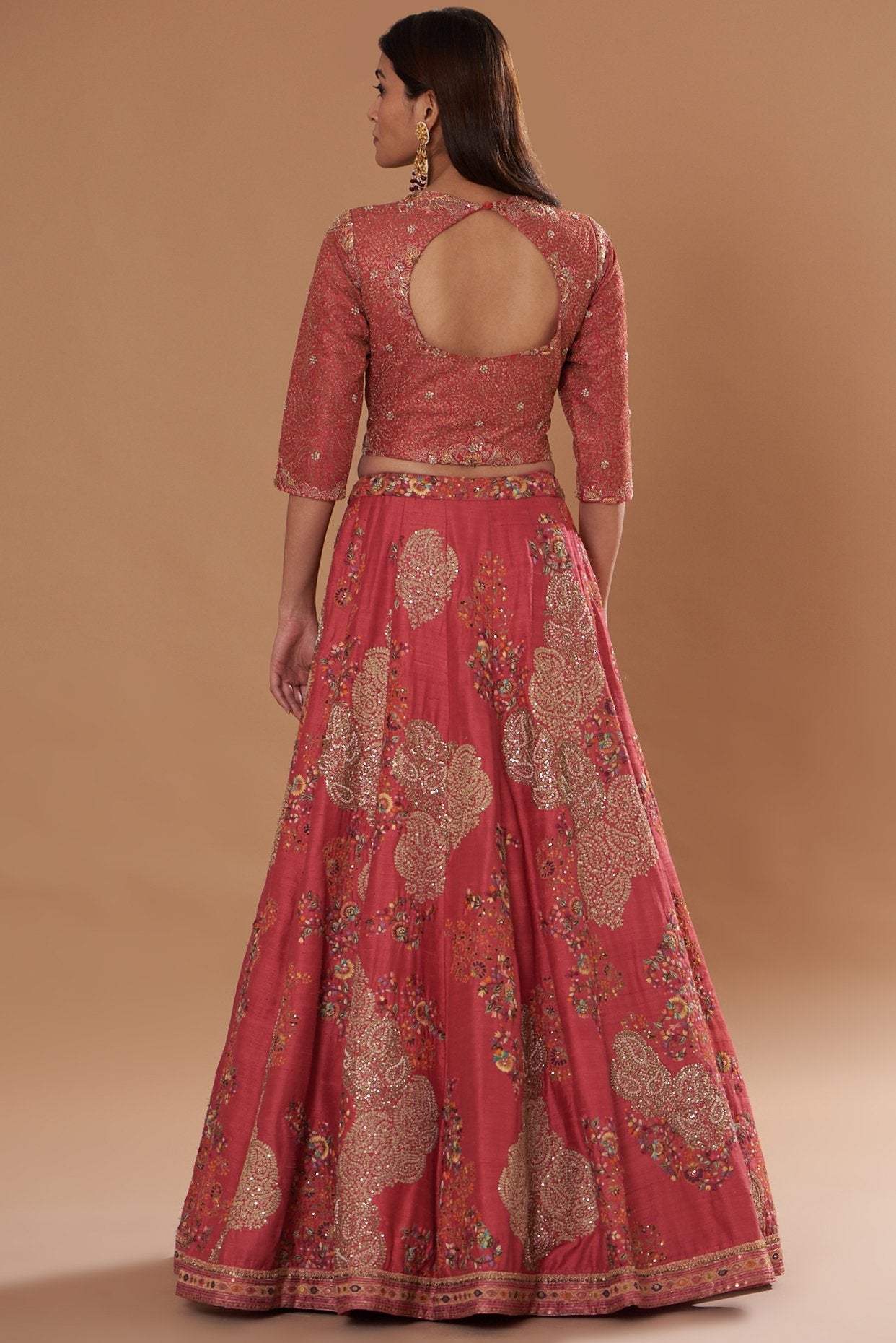 Red Dupion Embroidered Lehenga Set
