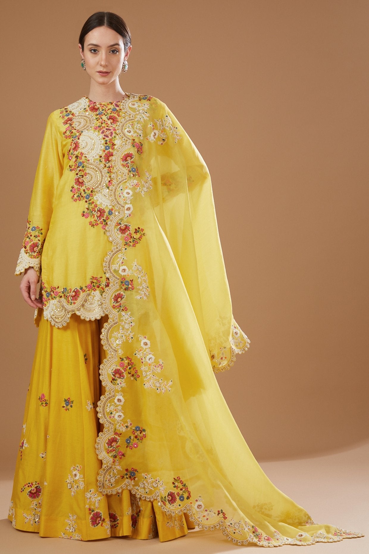 Yellow Chanderi Embroidered Sharara Set