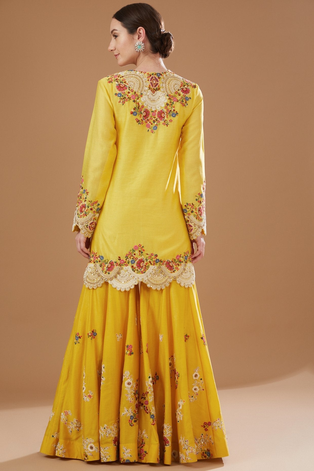 Yellow Chanderi Embroidered Sharara Set