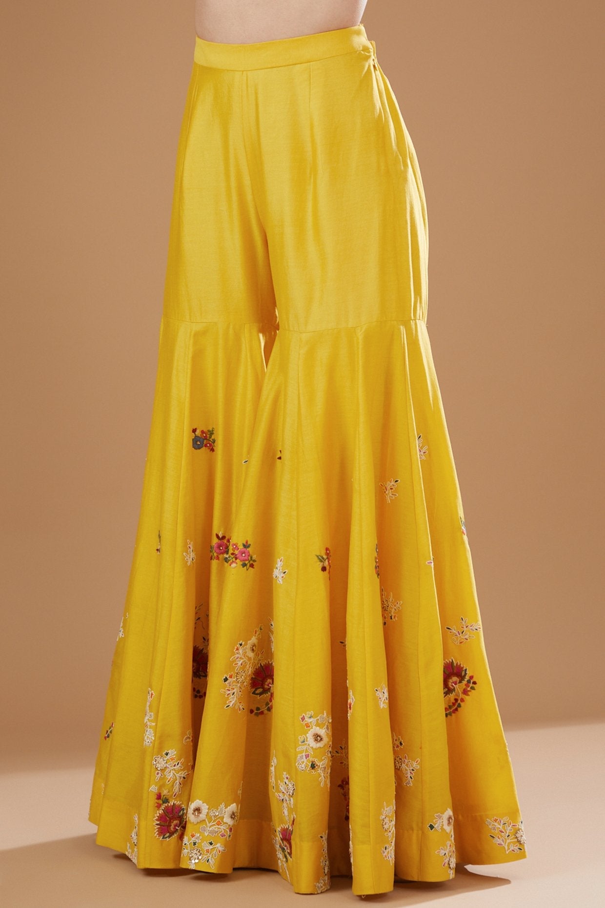 Yellow Chanderi Embroidered Sharara Set