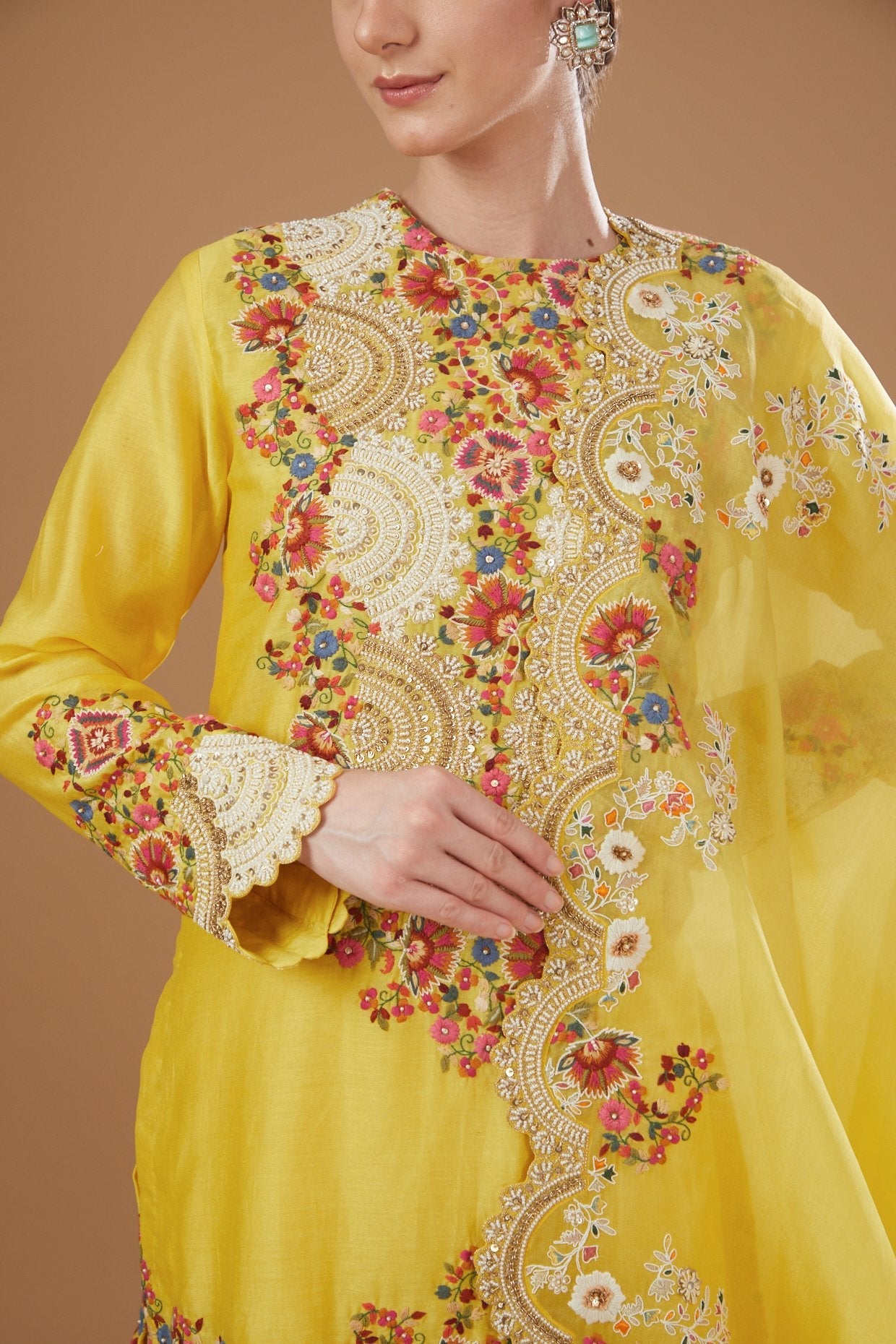 Yellow Chanderi Embroidered Sharara Set