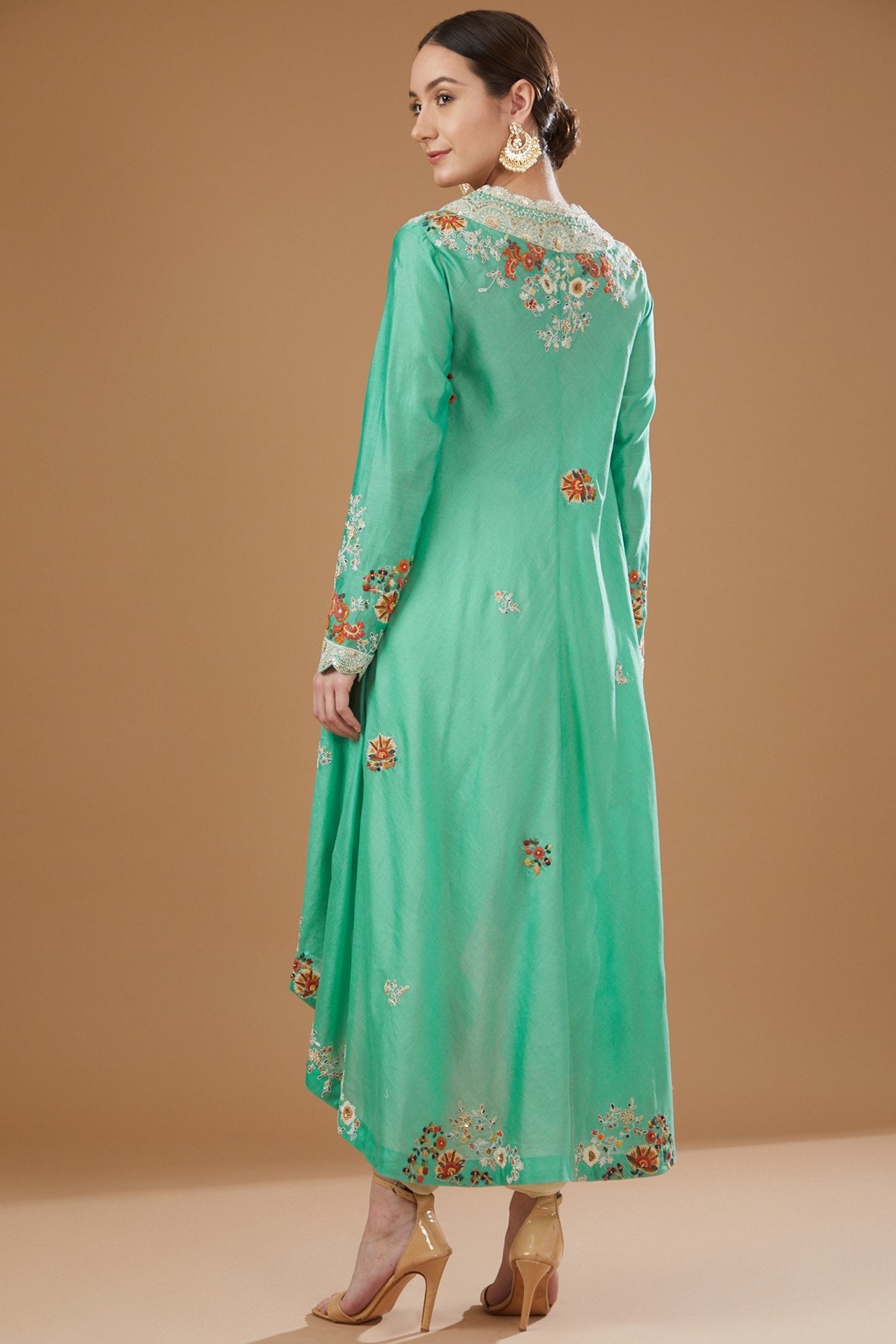 Blue Chanderi High-Low Jacket Set