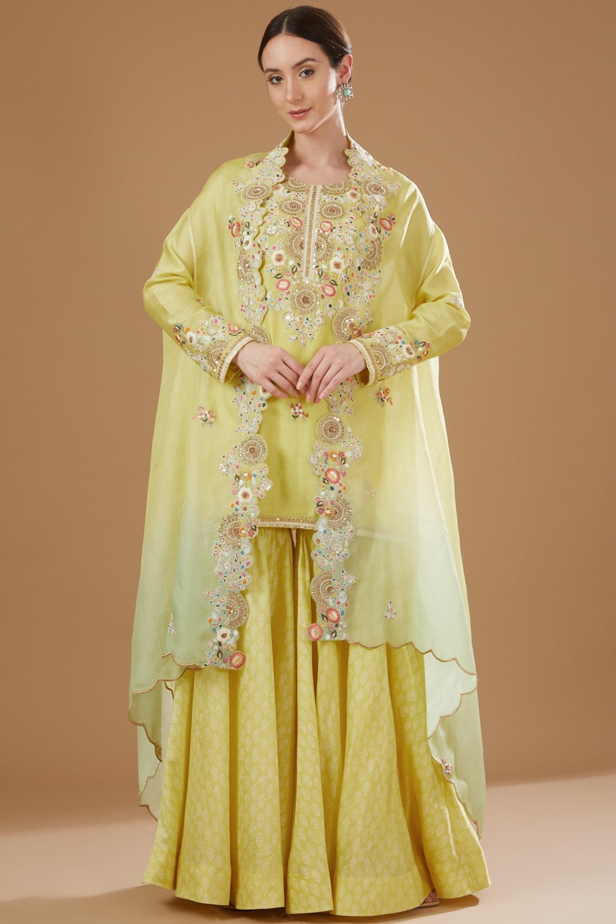 Yellow Organza Cape Set