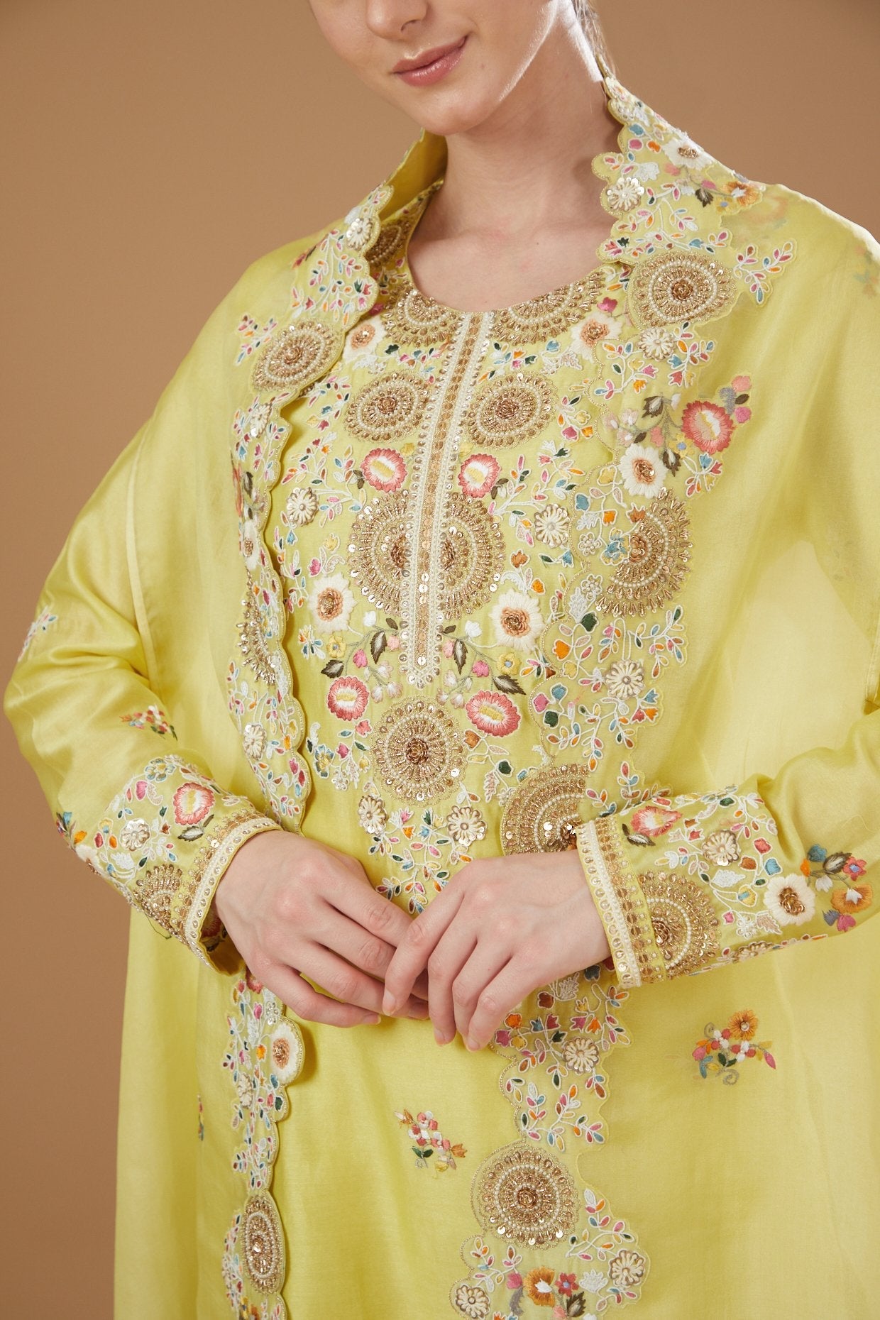 Yellow Organza Cape Set