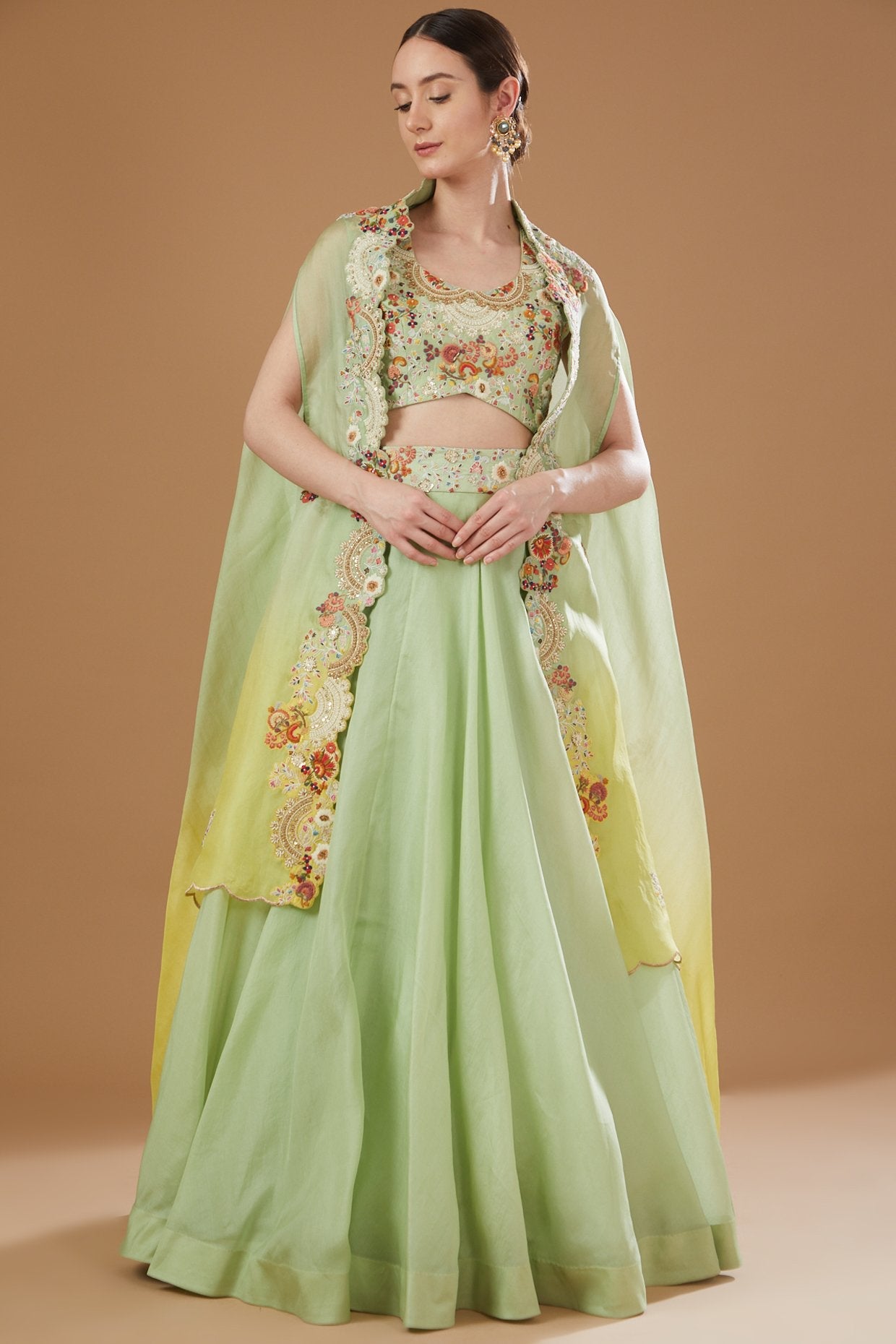 Mint Green Organza Skirt Set