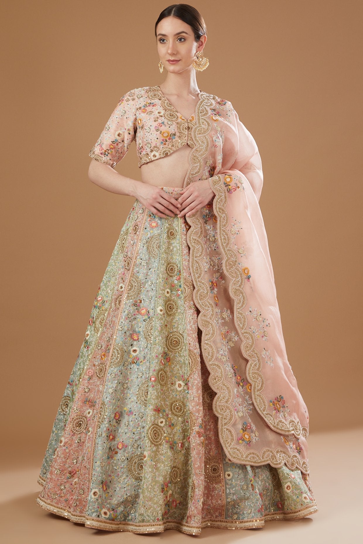 Multi-Colored Organza Lehenga Set